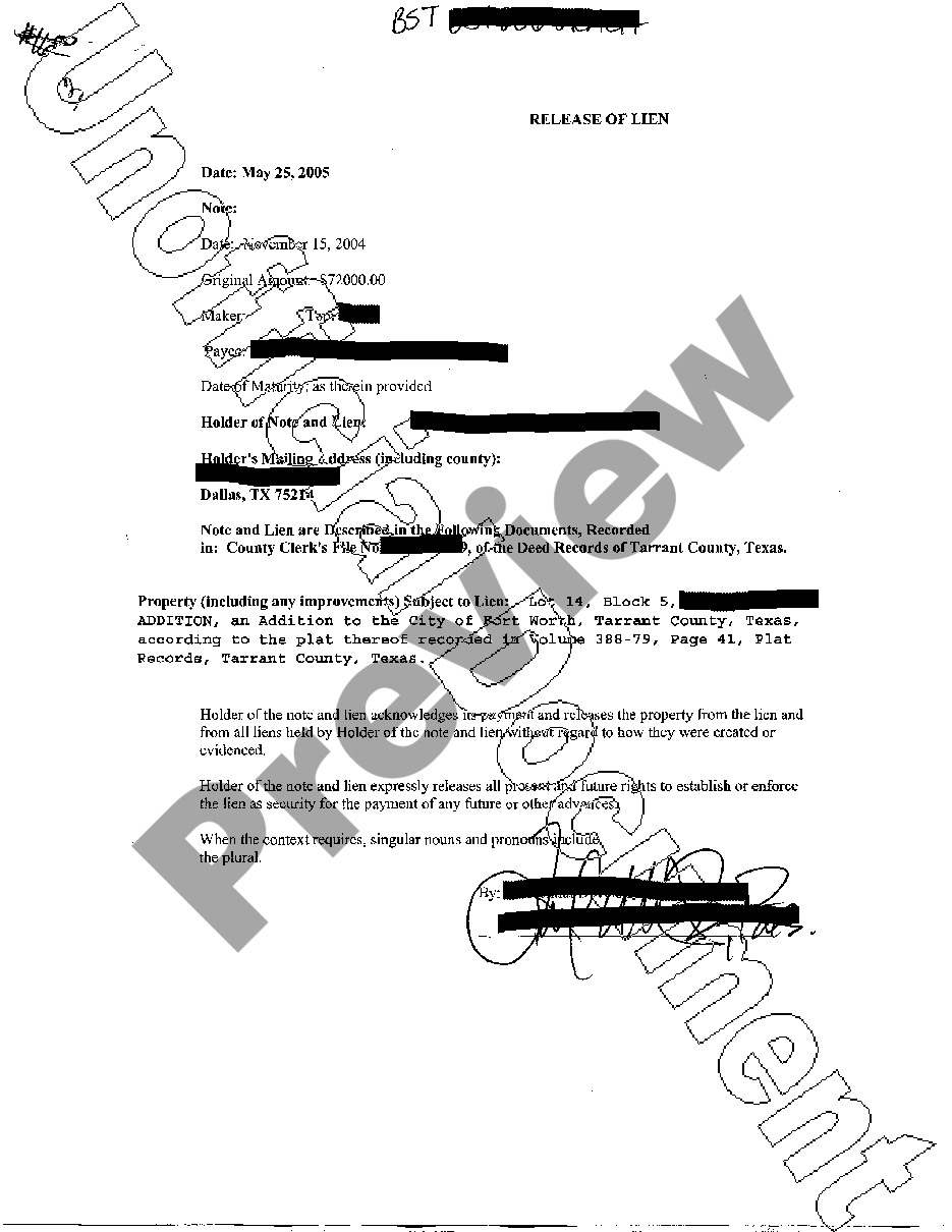 Texas Release Of Lien Lien Release Letter US Legal Forms