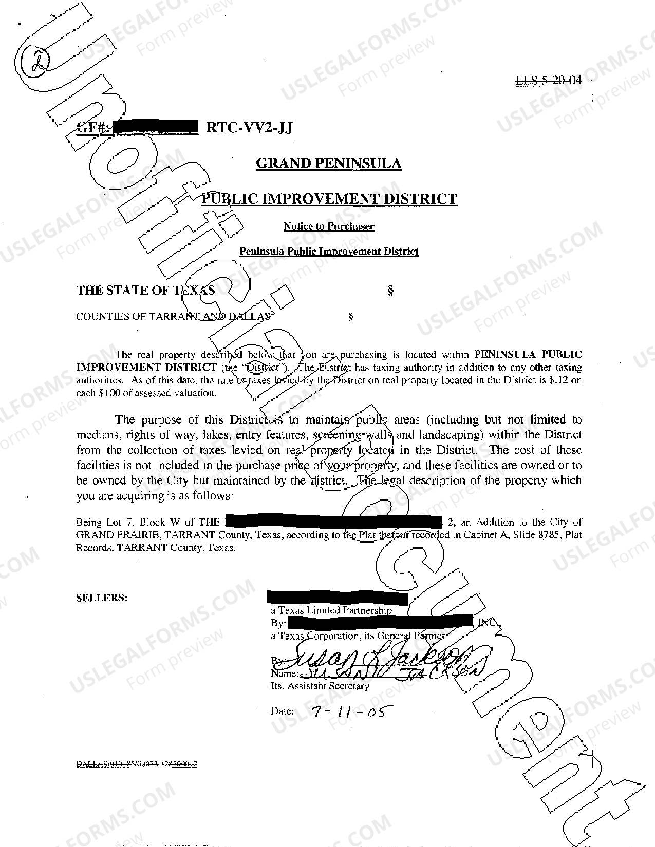 Fort Worth Texas Public Improvement District Notice to Purchaser US