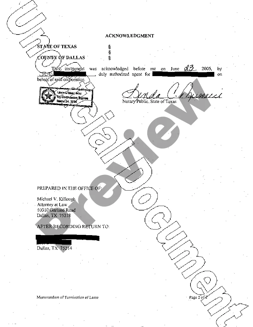 Preview Memorandum of Termination of Lease