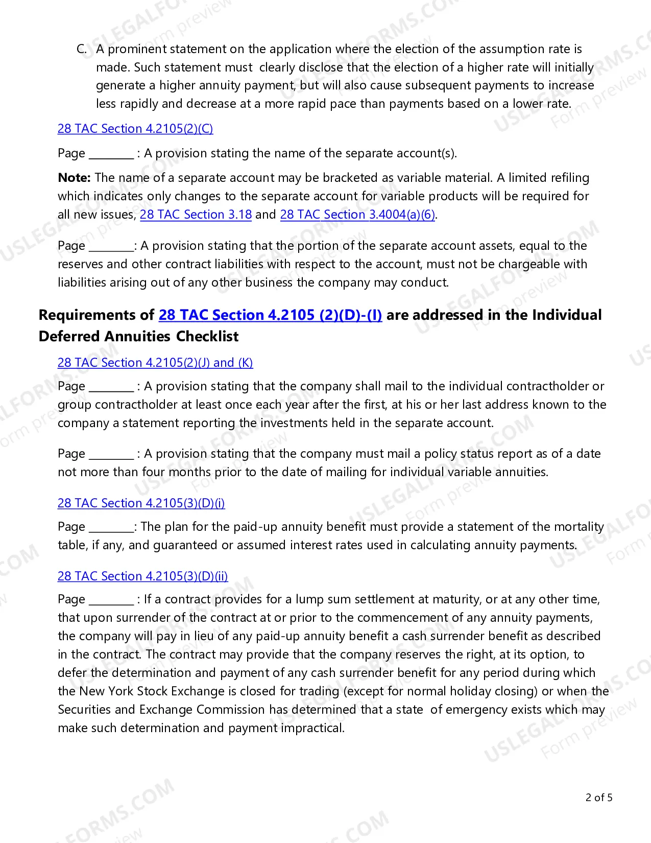 Preview Variable Annuities Checklist
