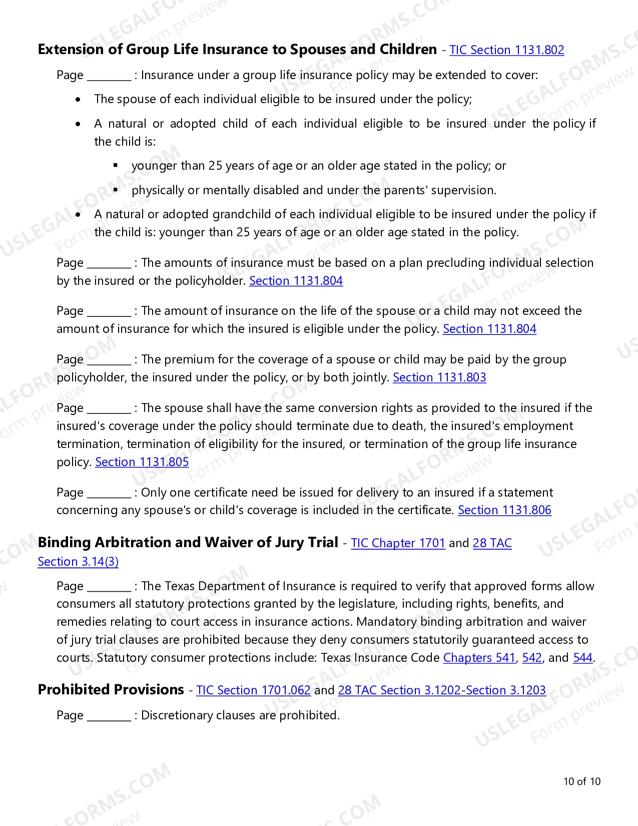 Preview Group Life Insurance Checklist