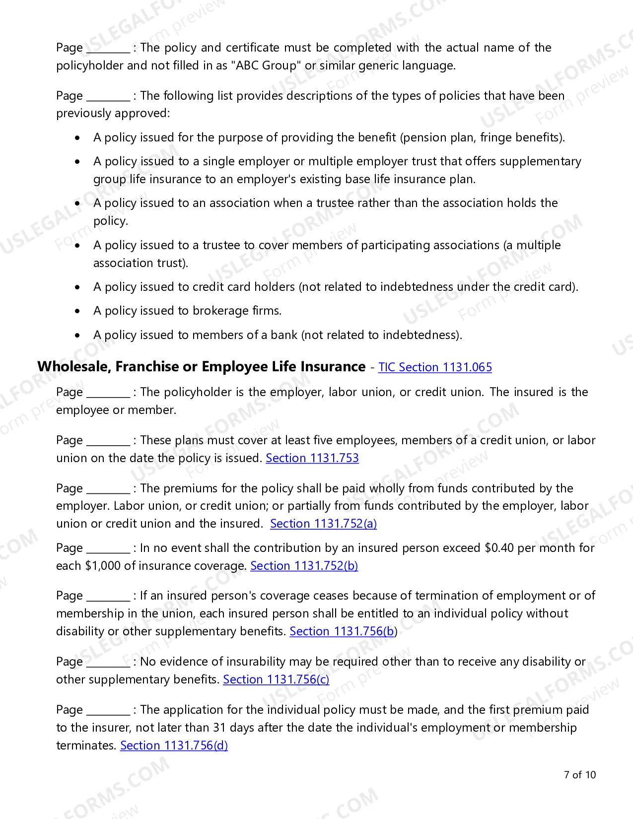 Preview Group Life Insurance Checklist
