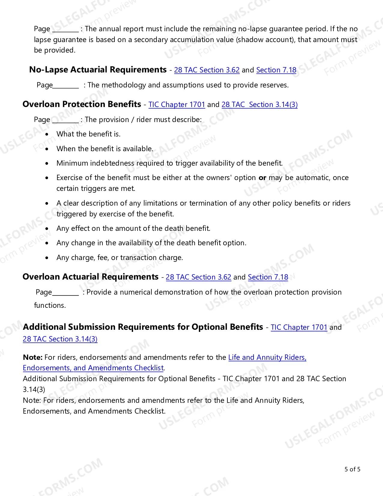 Preview Universal Life Insurance Checklist