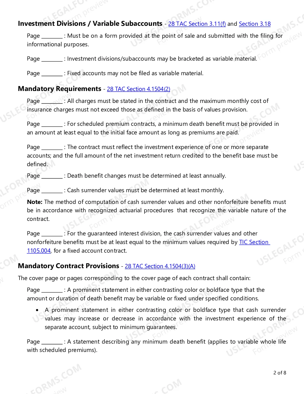 Preview Variable Life Insurance Checklist