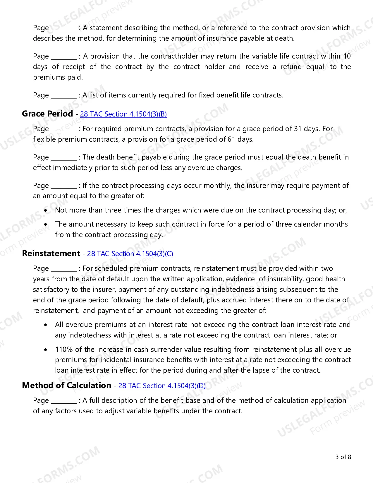 Preview Variable Life Insurance Checklist