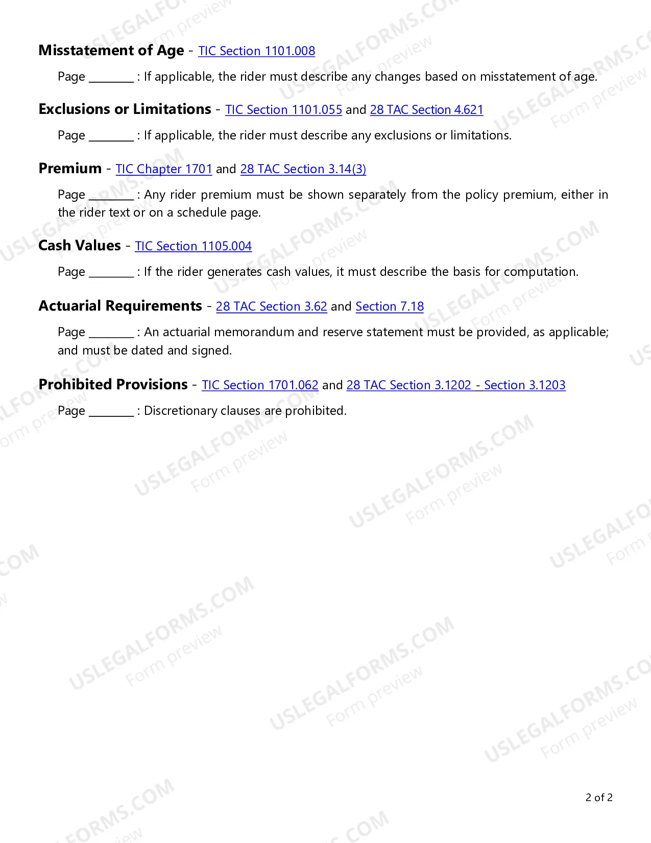 Preview Life and Annuity Riders, Endorsements, and Amendments Checklist
