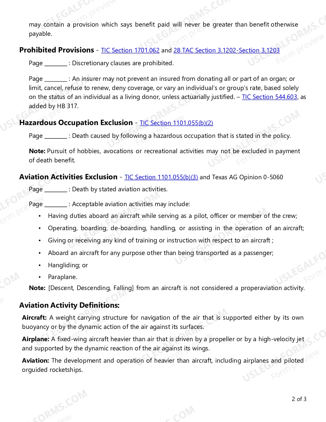 Preview Life Exclusions Checklist