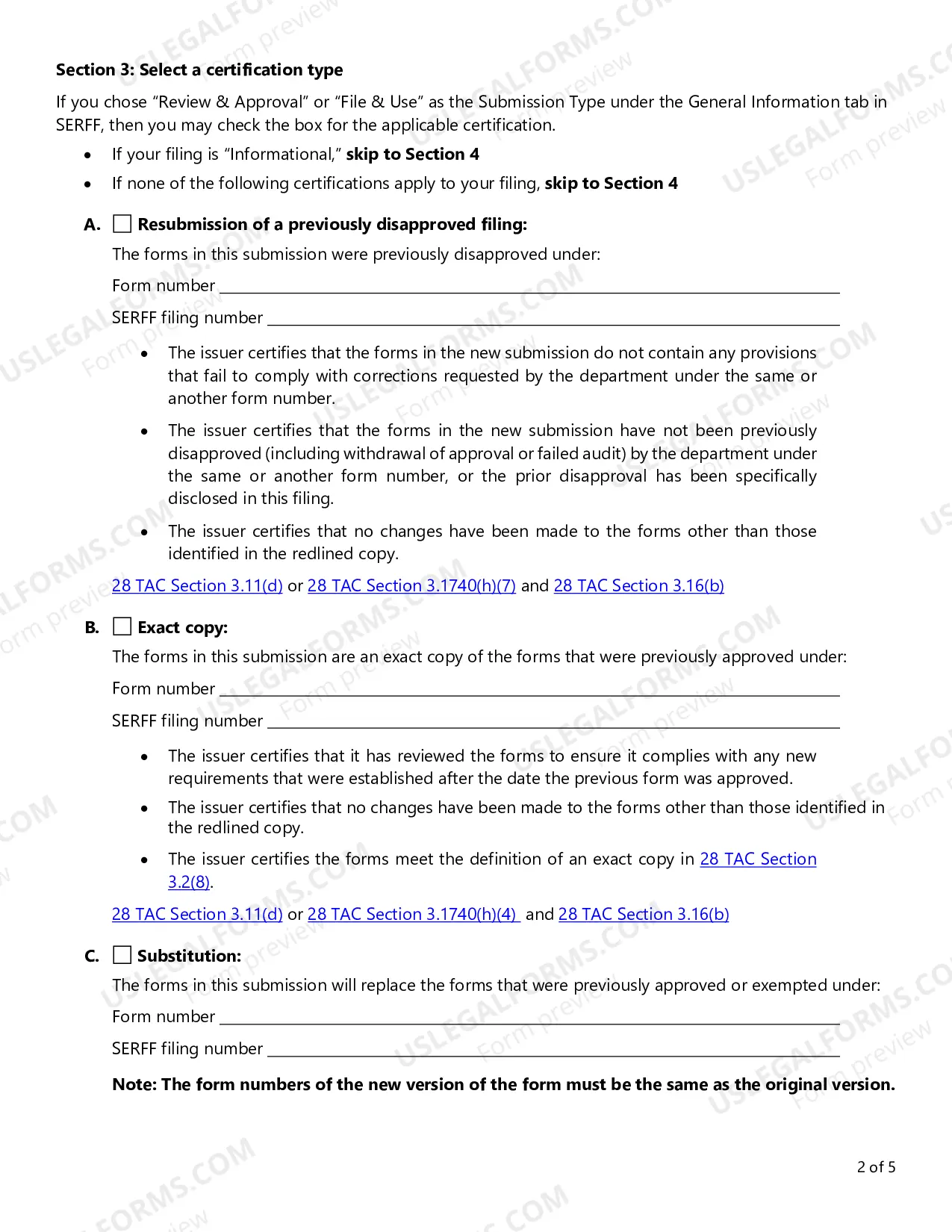 Preview Transmittal Checklist for Life/Health Rate and Form Filings