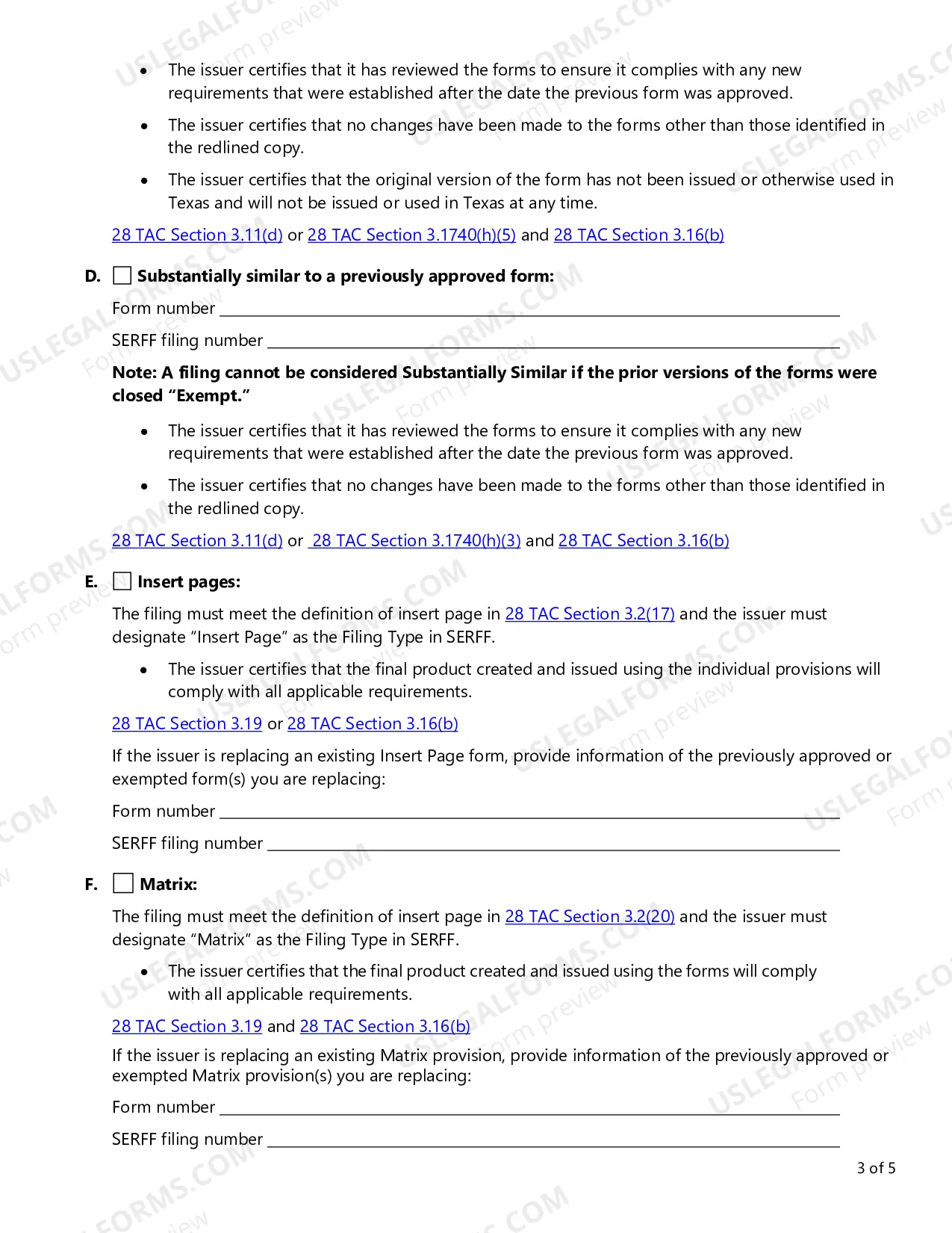 Preview Transmittal Checklist for Life/Health Rate and Form Filings
