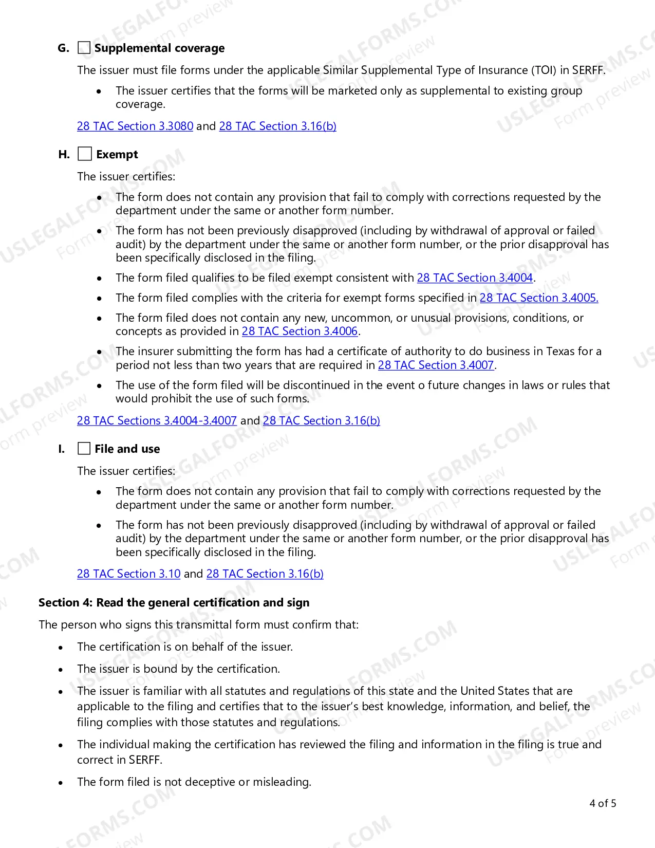 Preview Transmittal Checklist for Life/Health Rate and Form Filings