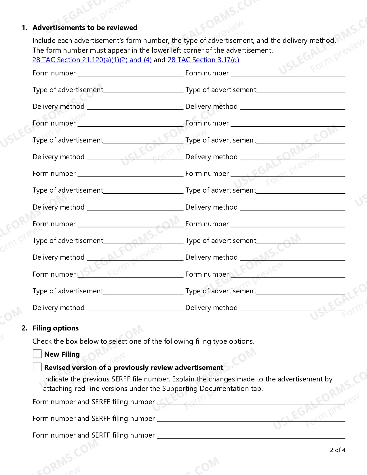 Preview Transmittal Checklist for Advertising Filings