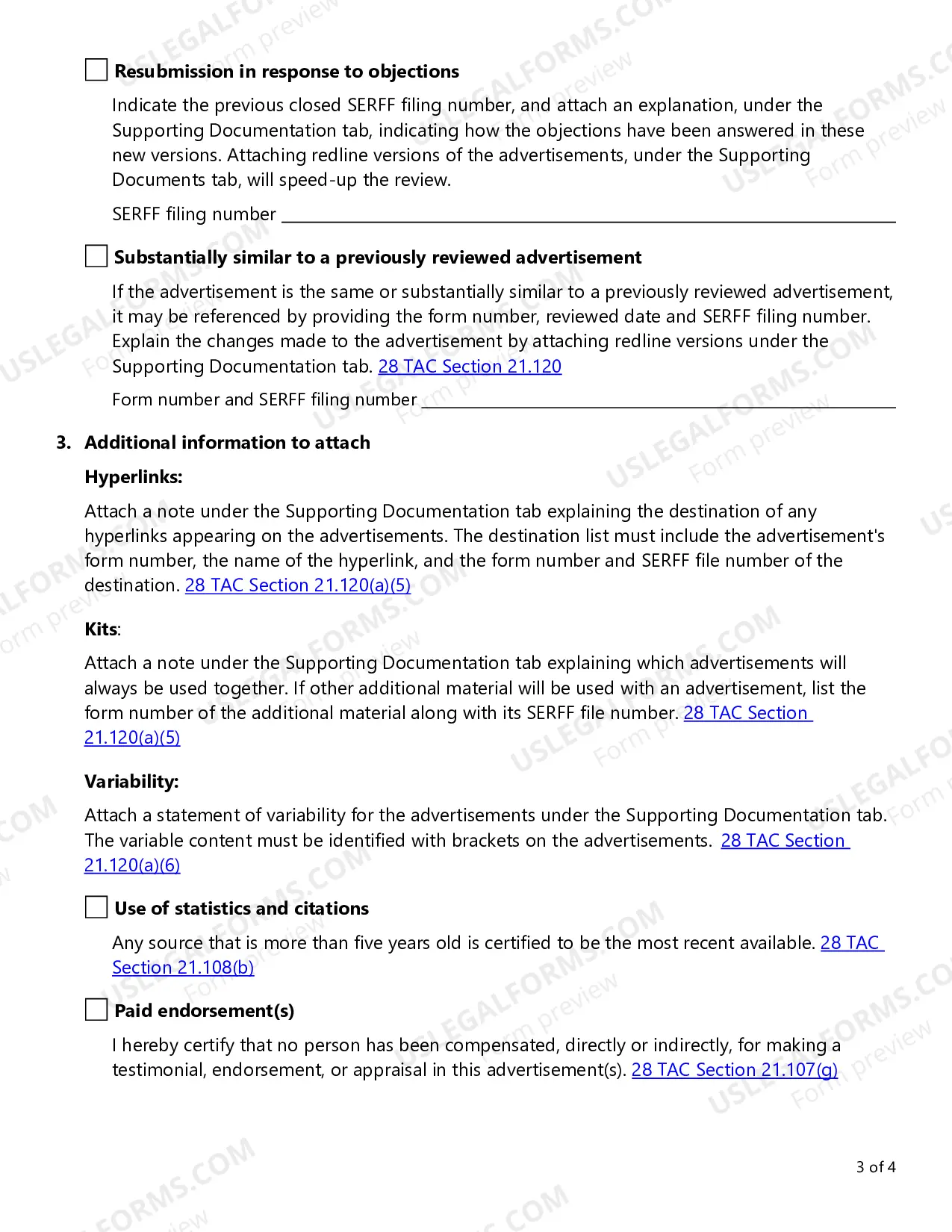 Preview Transmittal Checklist for Advertising Filings