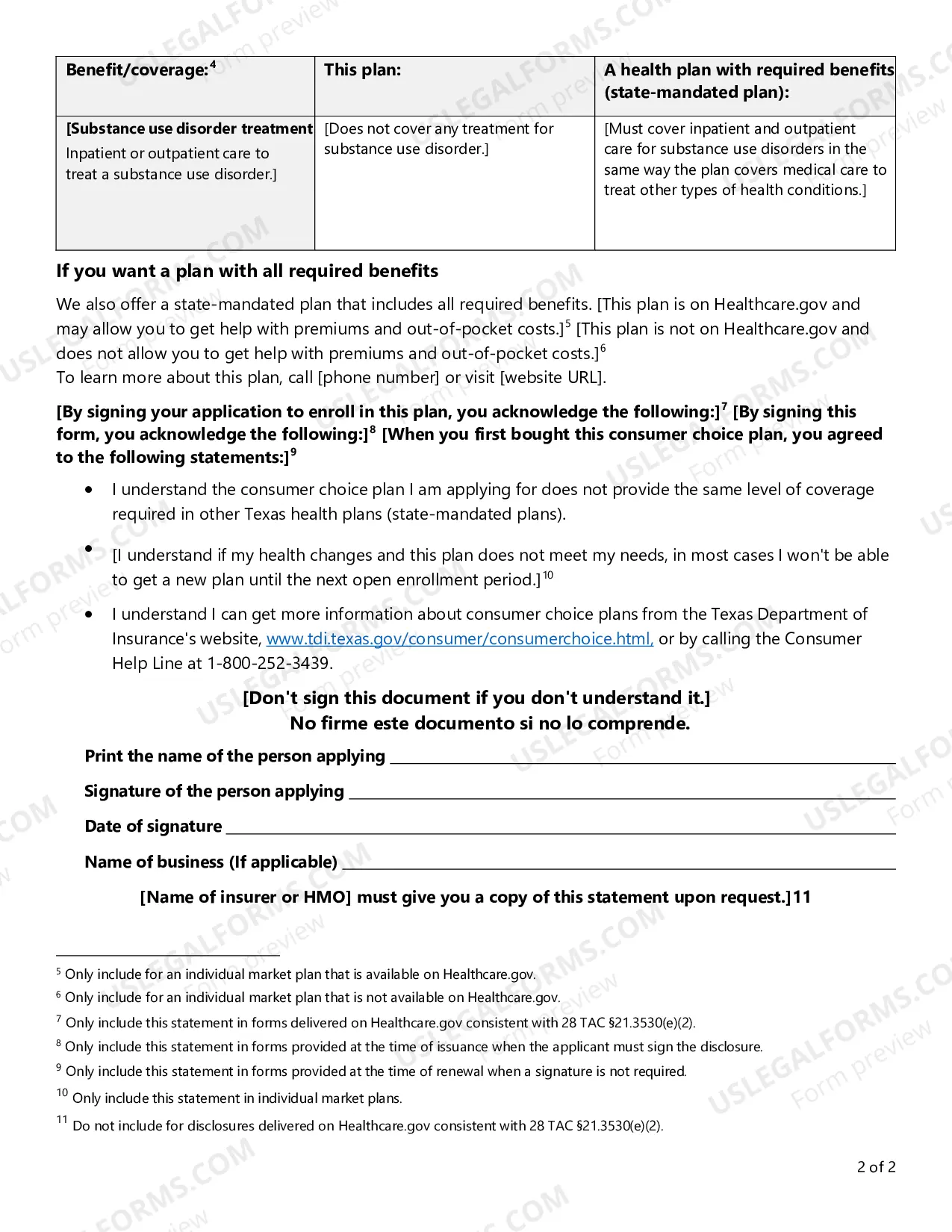 Preview CCP Figure 1 - Required Disclosure Statement For All Consumer Choice Health Benefit Plans