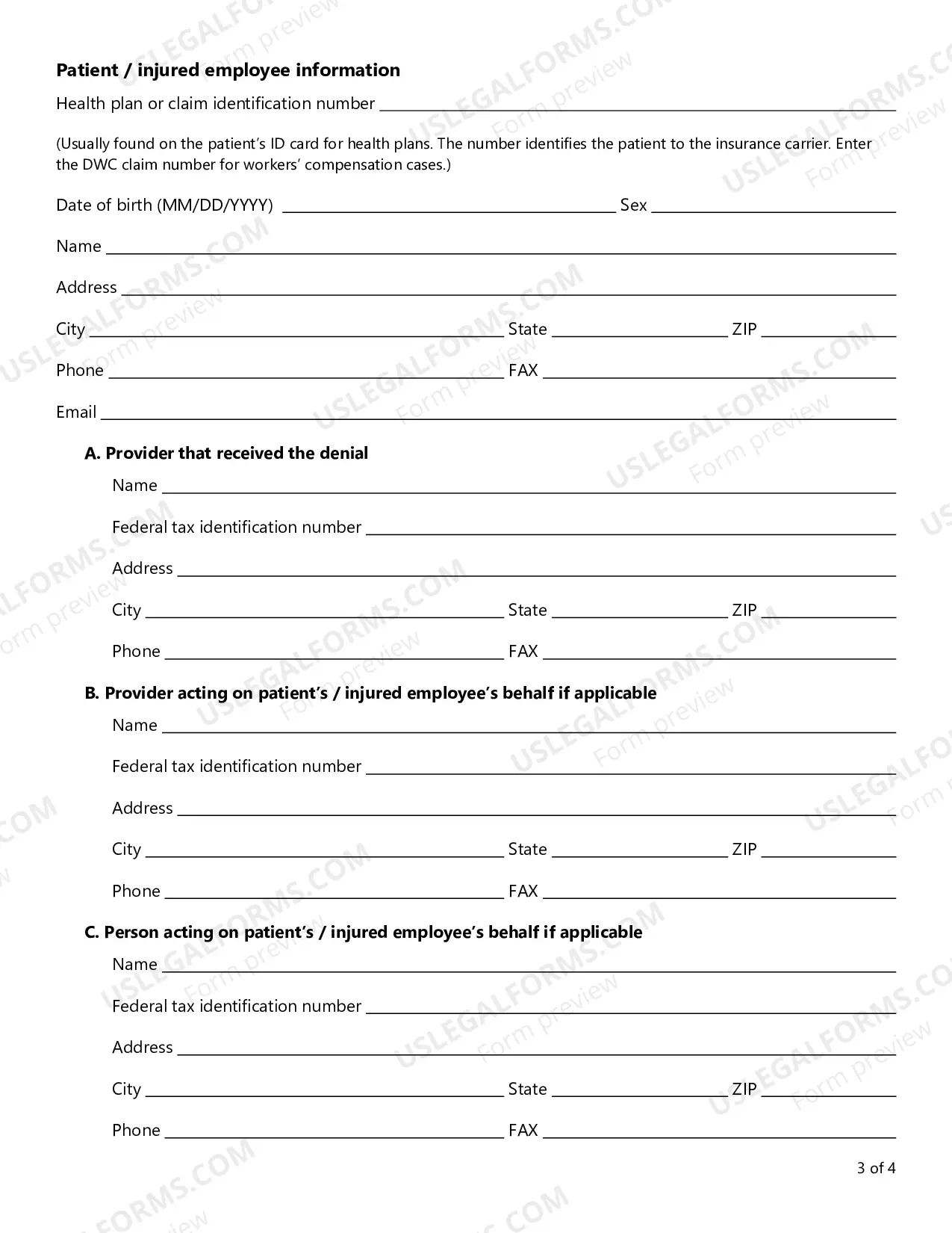 Preview Request For A Review By An Independent Review Organization