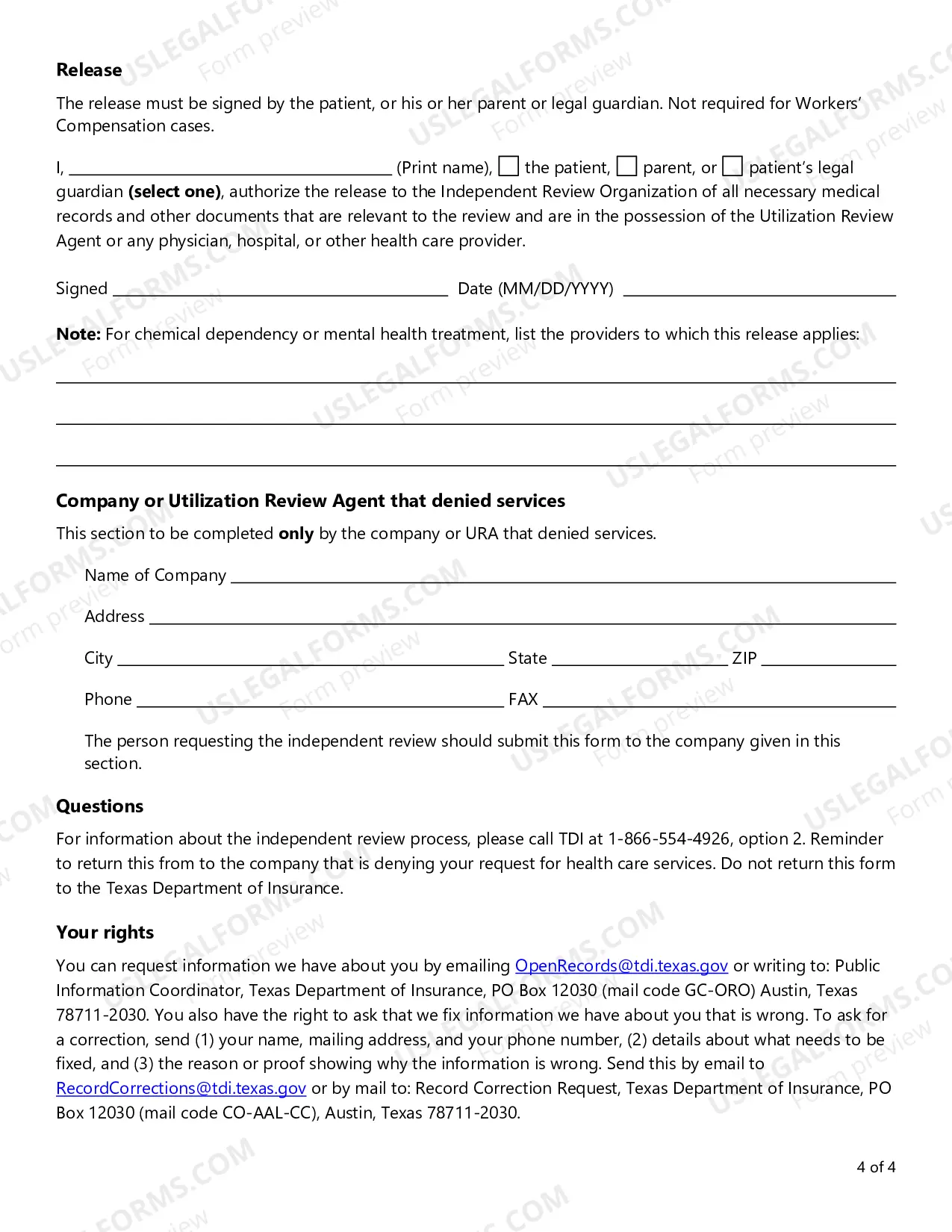 Preview Request For A Review By An Independent Review Organization