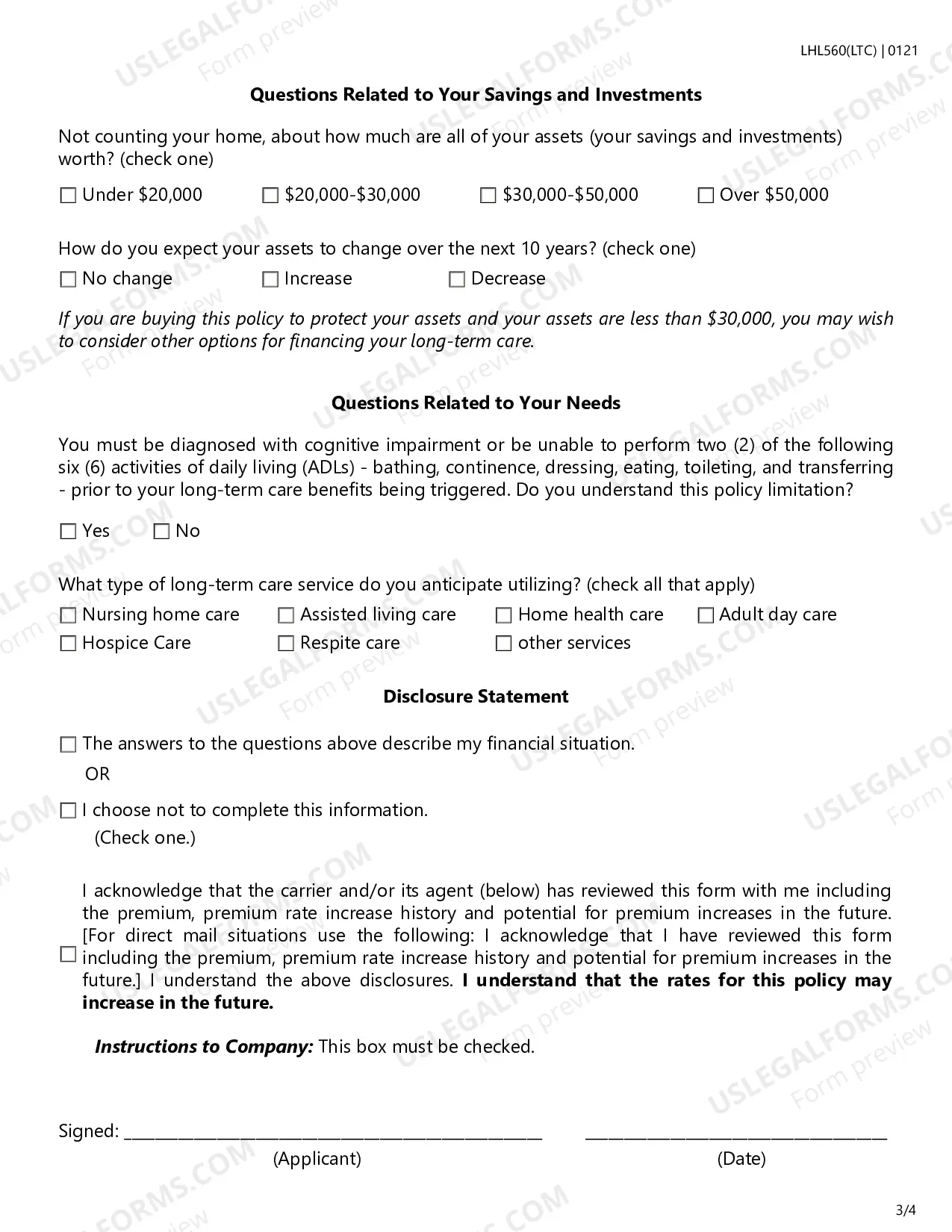 Preview Long-Term Care Insurance Personal Worksheet