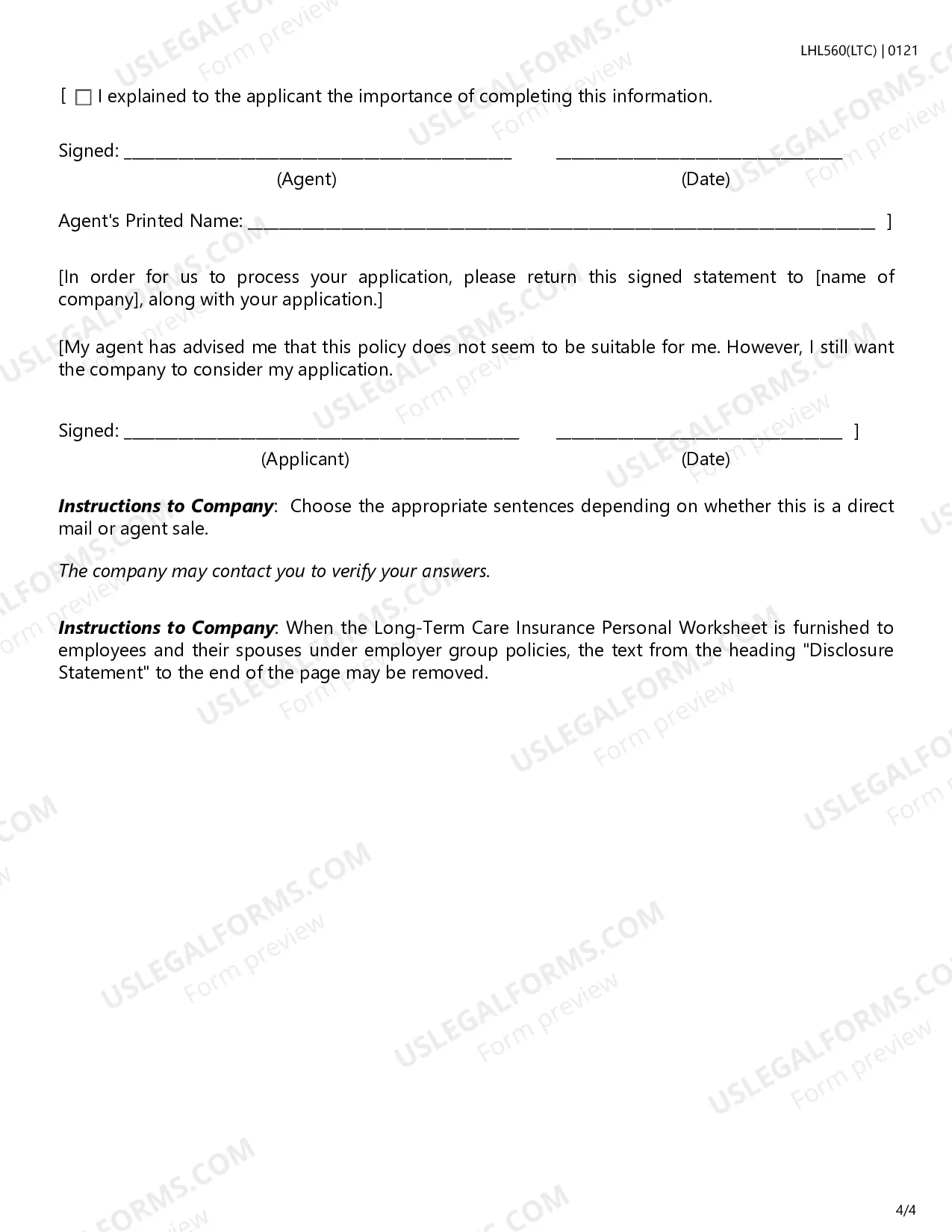 Preview Long-Term Care Insurance Personal Worksheet