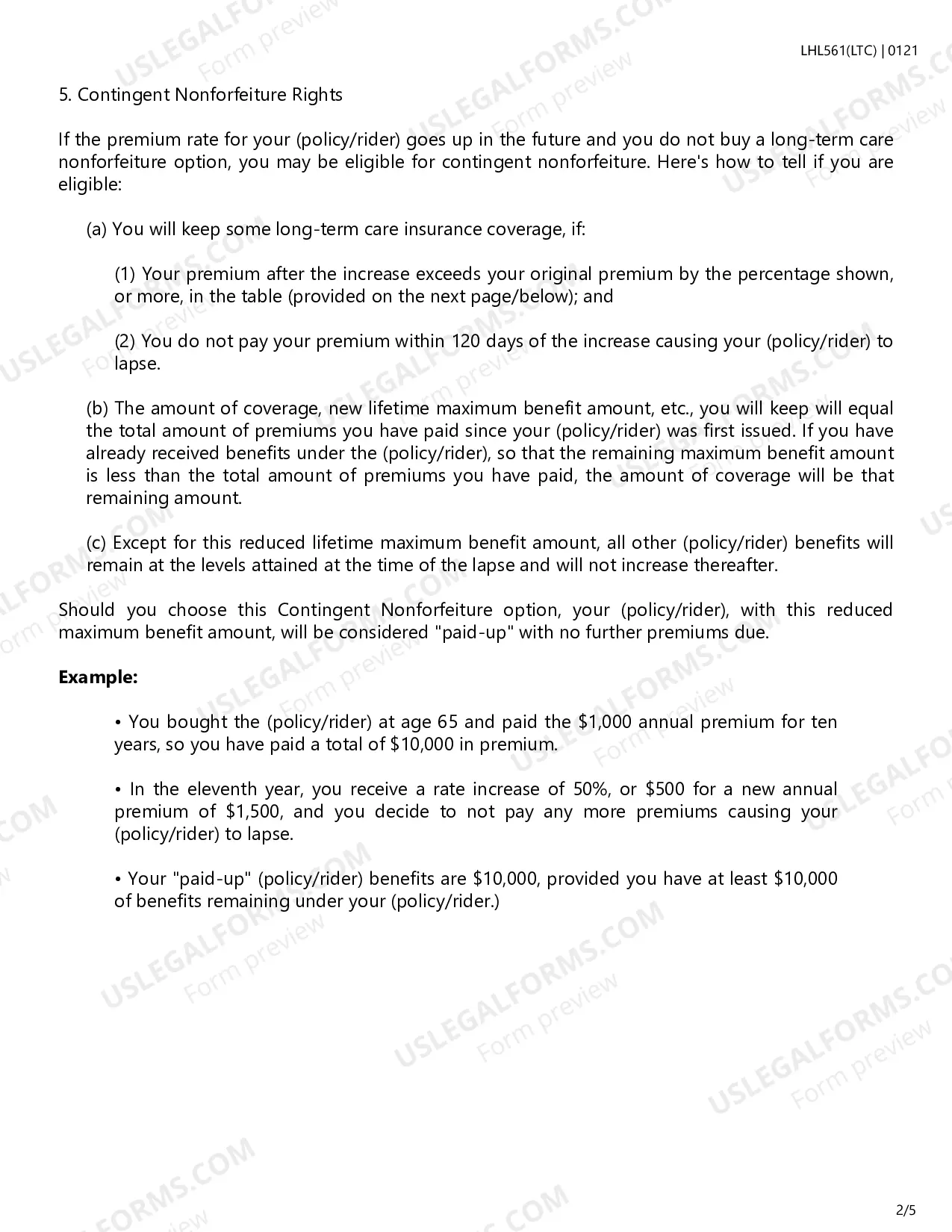 Preview Long-Term Care Insurance Potential Rate Increase Disclosure Form