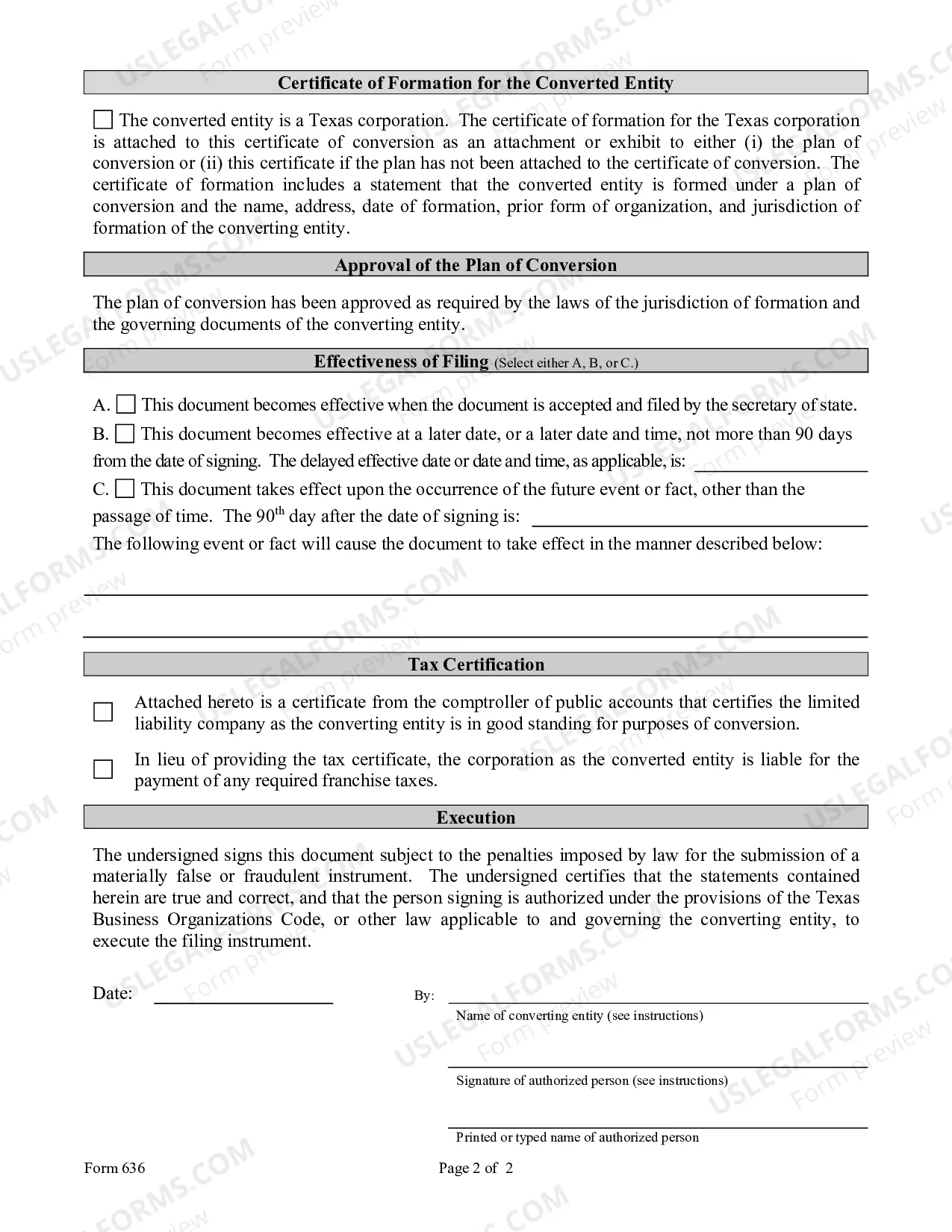 Preview Certificate of Conversion Of A Limited Liability Company Converting To A Corporation