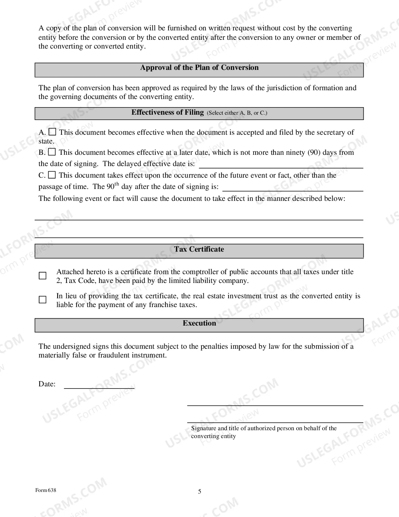 Preview Certificate of Conversion Of A Limited Liability Company Converting To A Real Estate Investment Trust