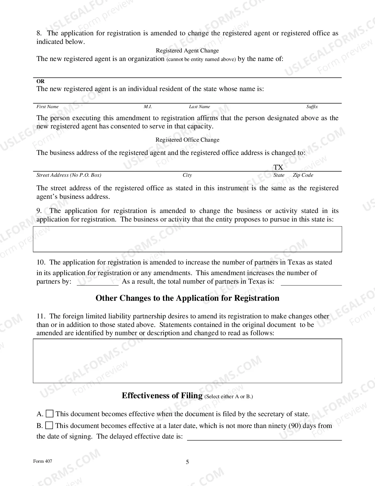Preview Amendment To Registration of A Foreign Limited Liability Partnership