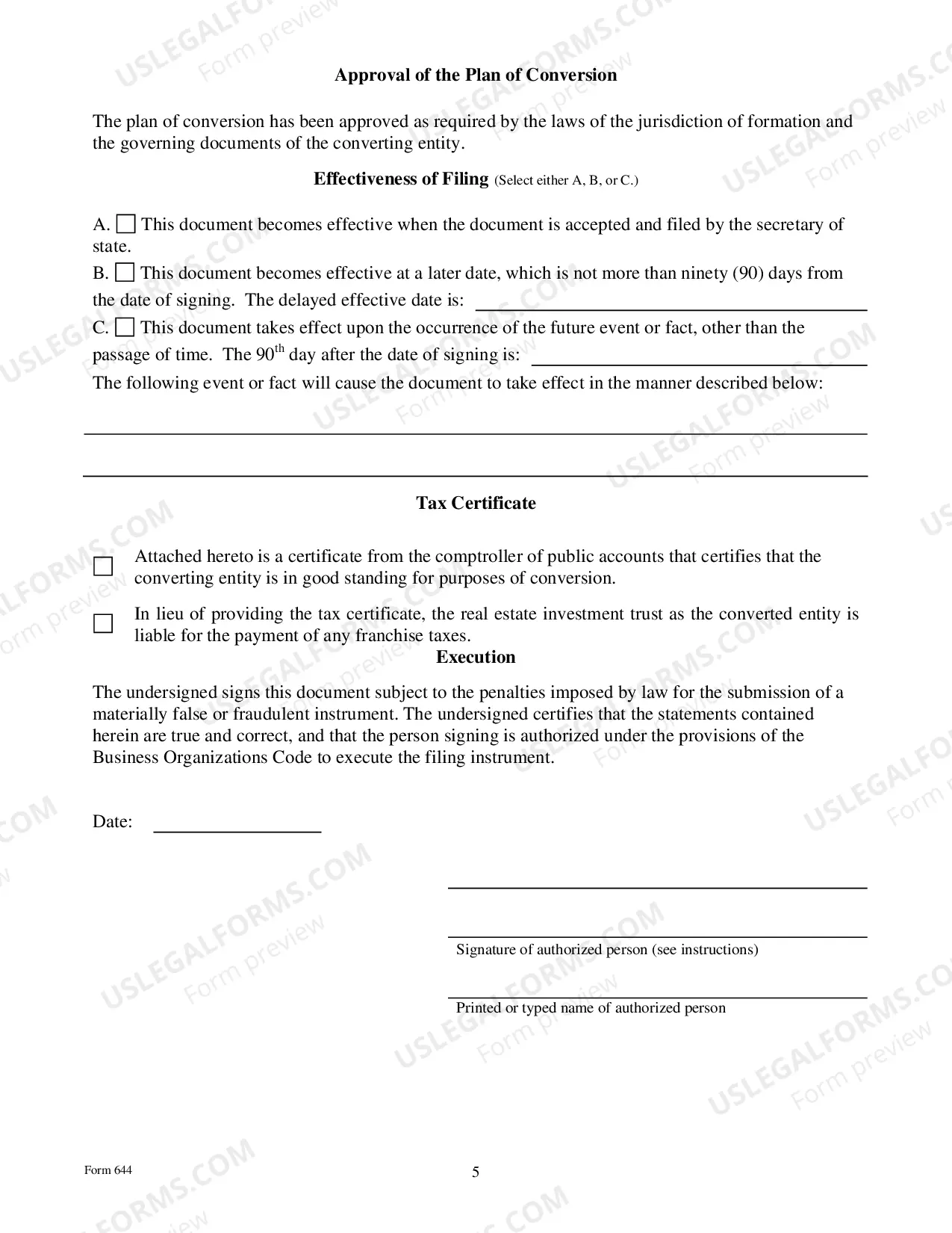 Preview Certificate of Conversion Of A LP Converting To A Real Estate Investment Trust