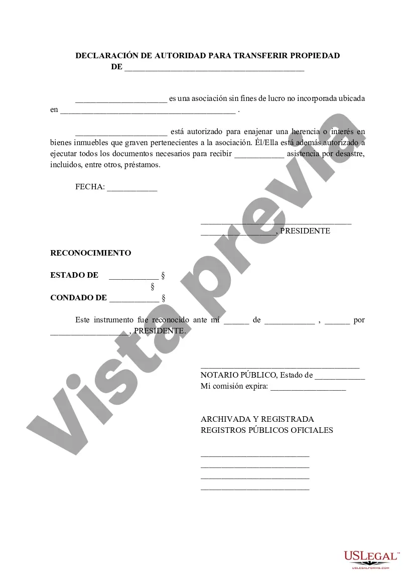 Preview Declaración de autoridad para transferir propiedad