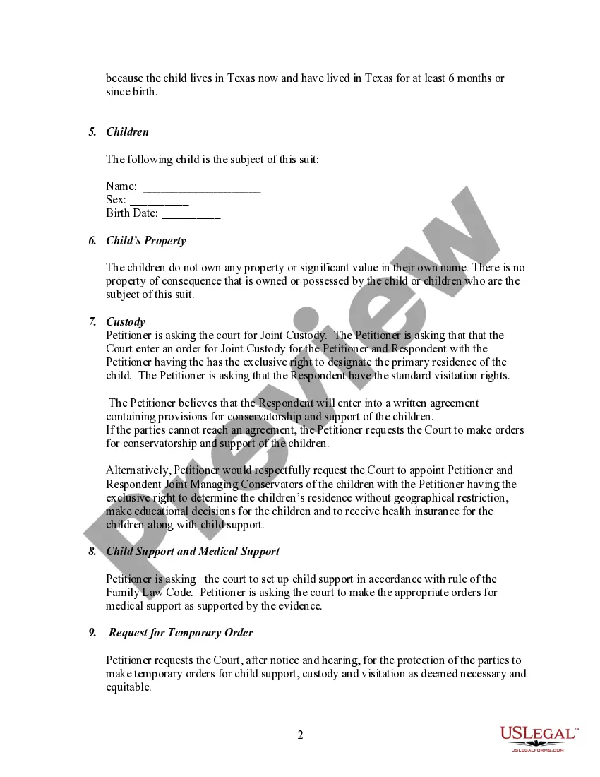 Preview Petition to Establish Parent Child Relationship