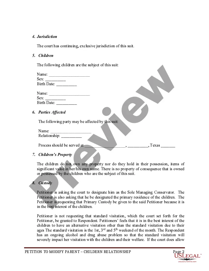 Get Petition to Modify Parent Child Relationship and Custody Preview Petition to Modify Parent Child Relationship and Custody