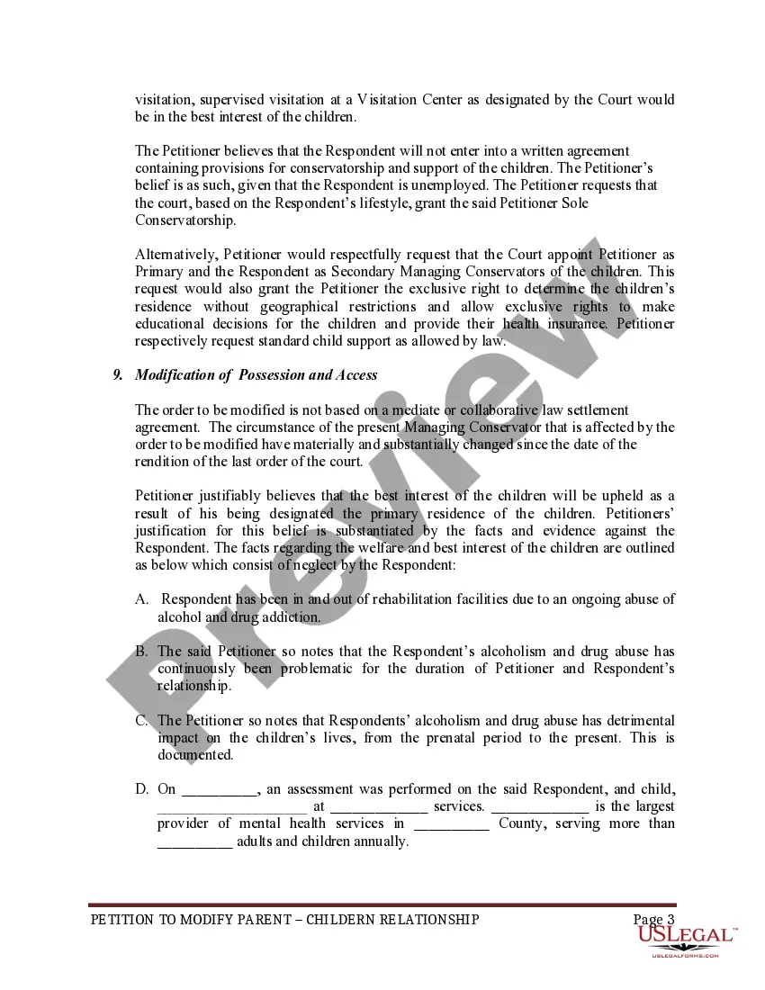Get Petition to Modify Parent Child Relationship and Custody Preview Petition to Modify Parent Child Relationship and Custody