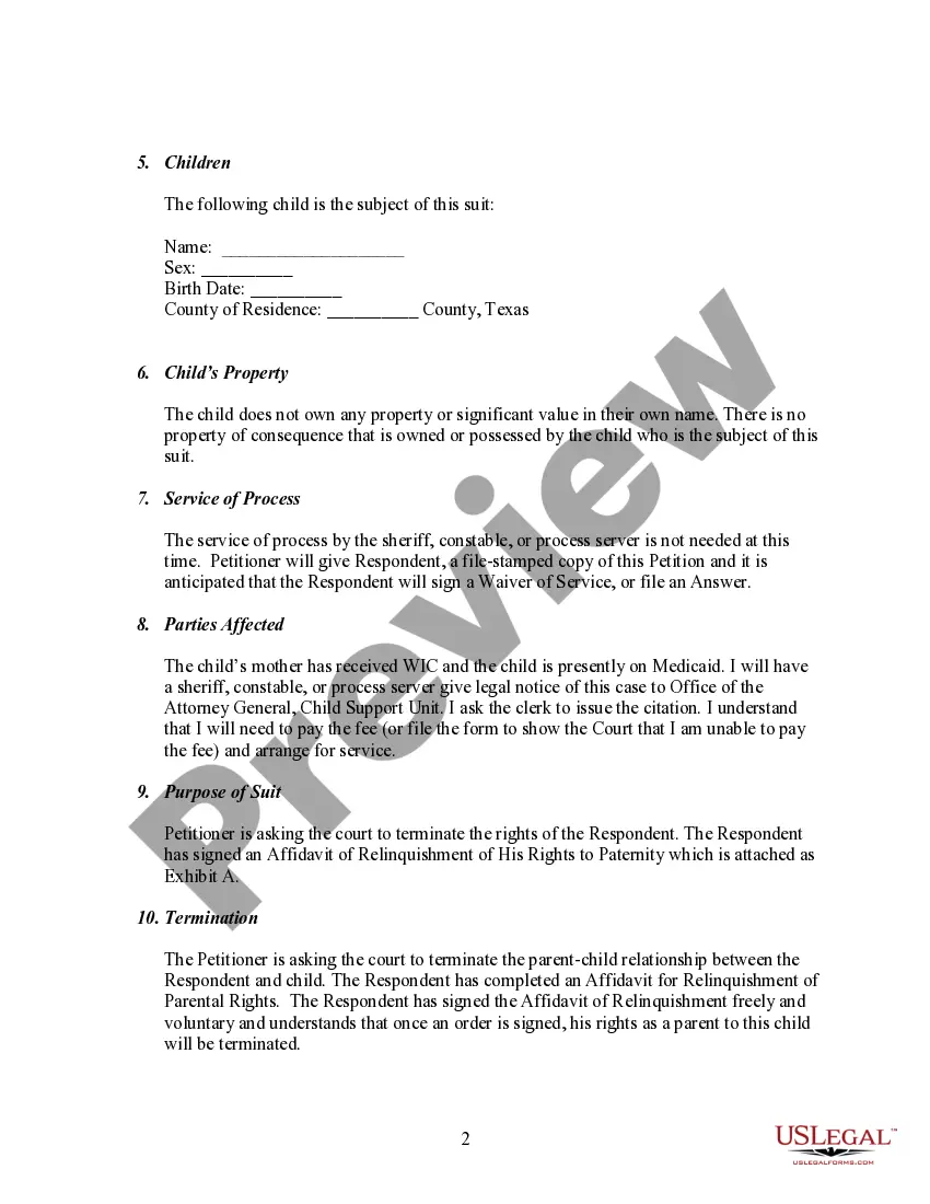 Preview Petition to Terminate Parent Child Relationship