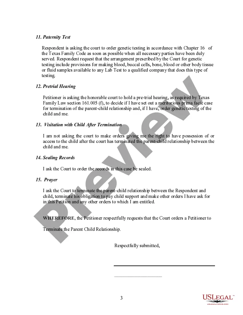 Preview Petition to Terminate Parent Child Relationship