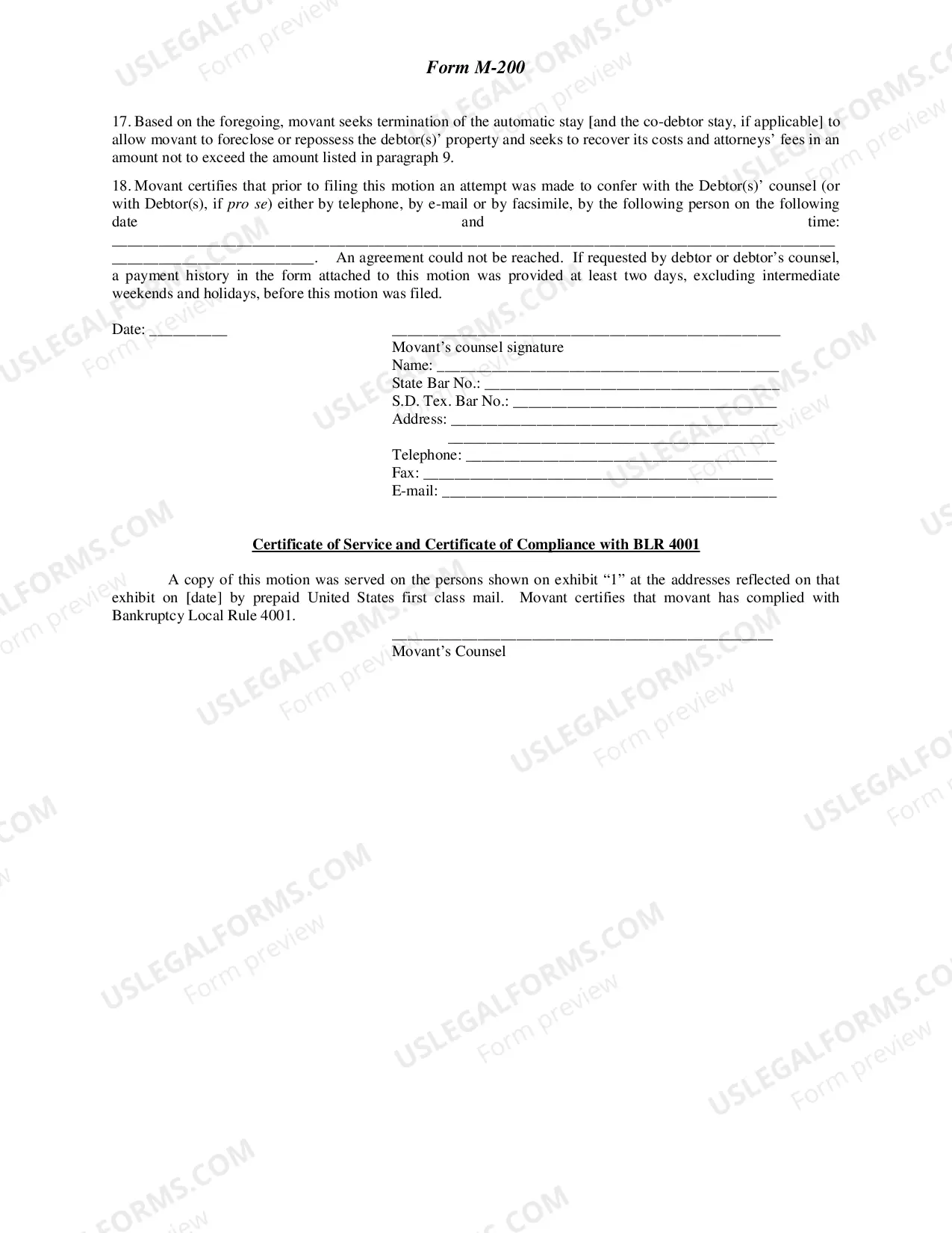 Preview Motion For Relief From The Stay Regarding Exempt Property (Houston)