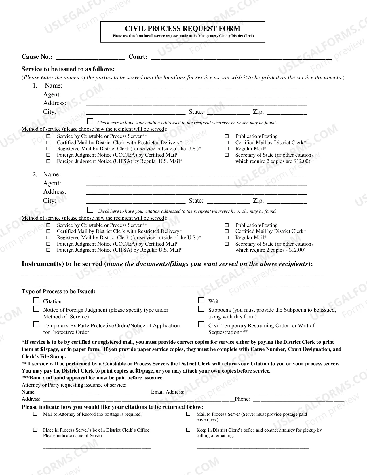 Preview Civil Process Request Form