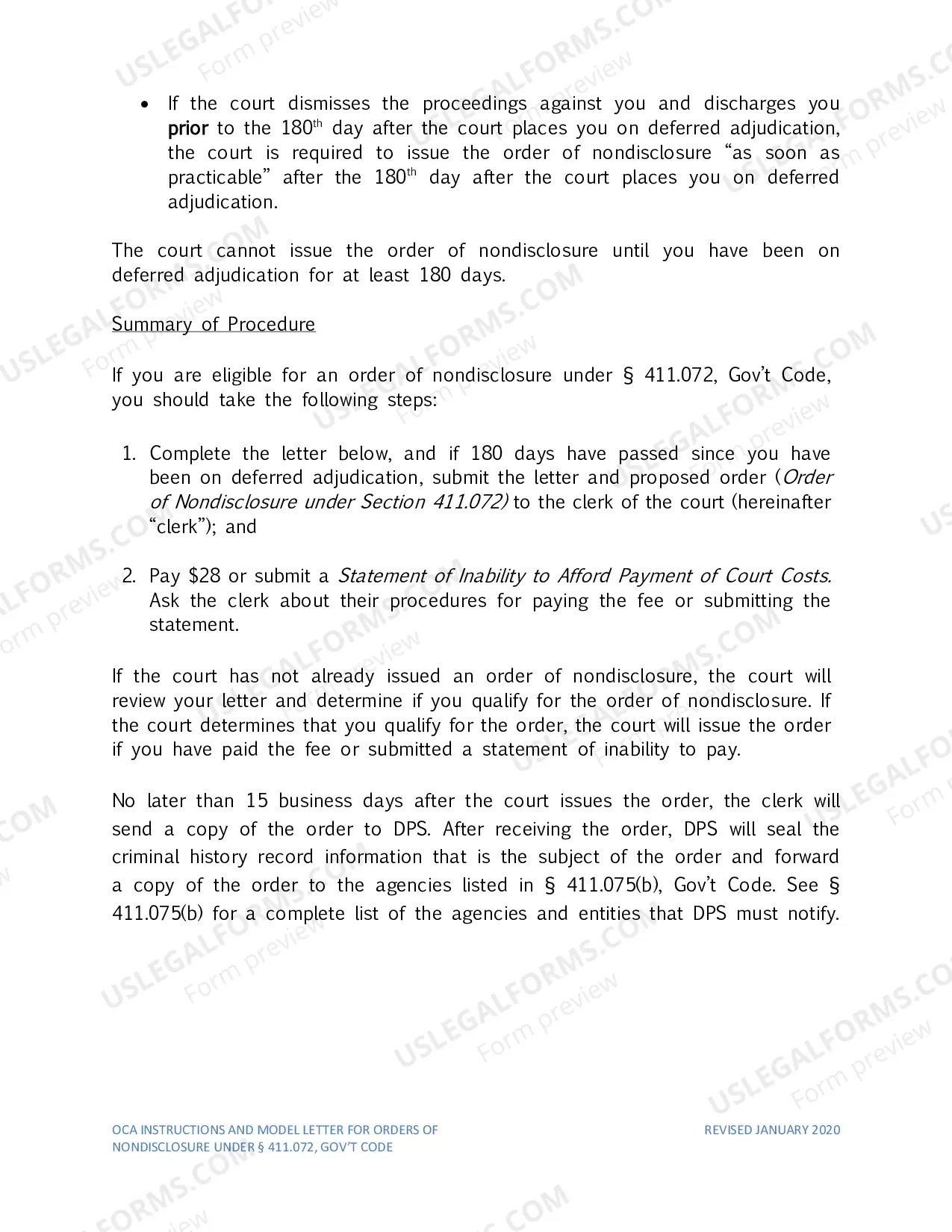 Preview Instructions for Nondisclosure