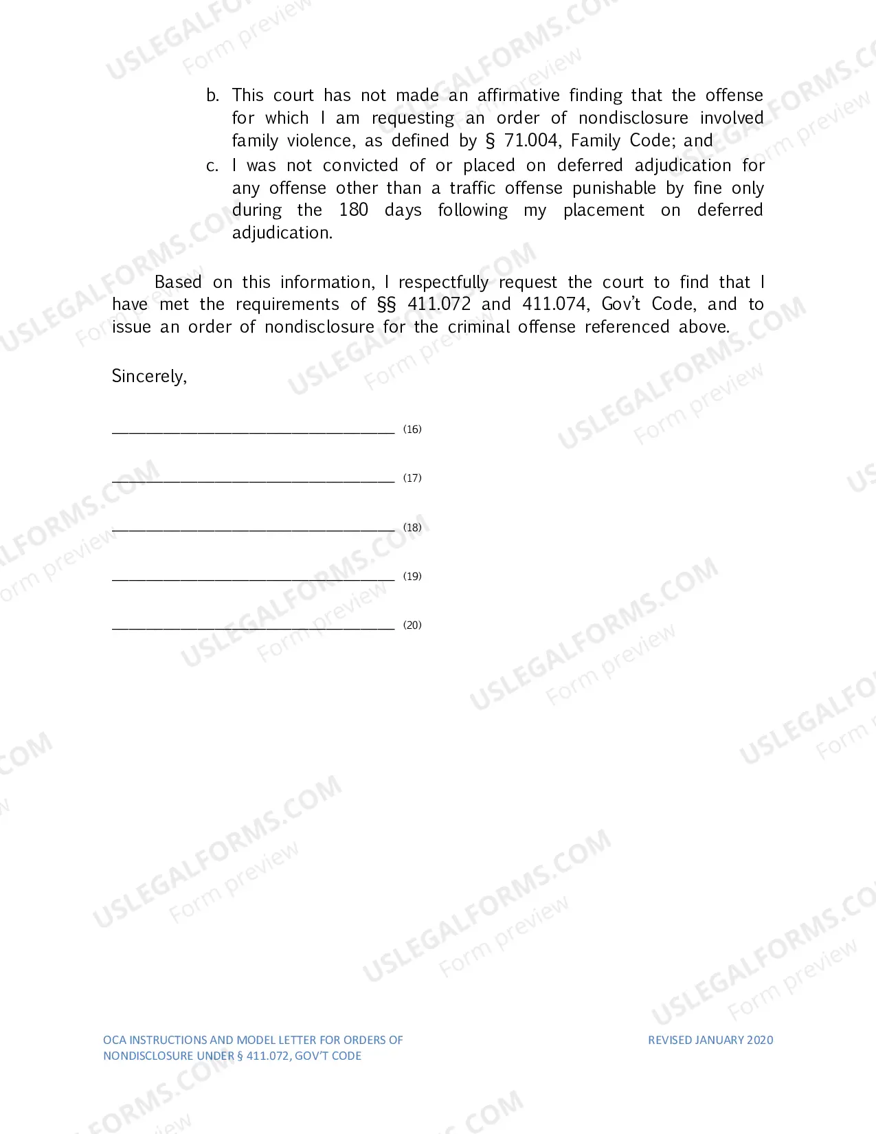 Preview Instructions for Nondisclosure