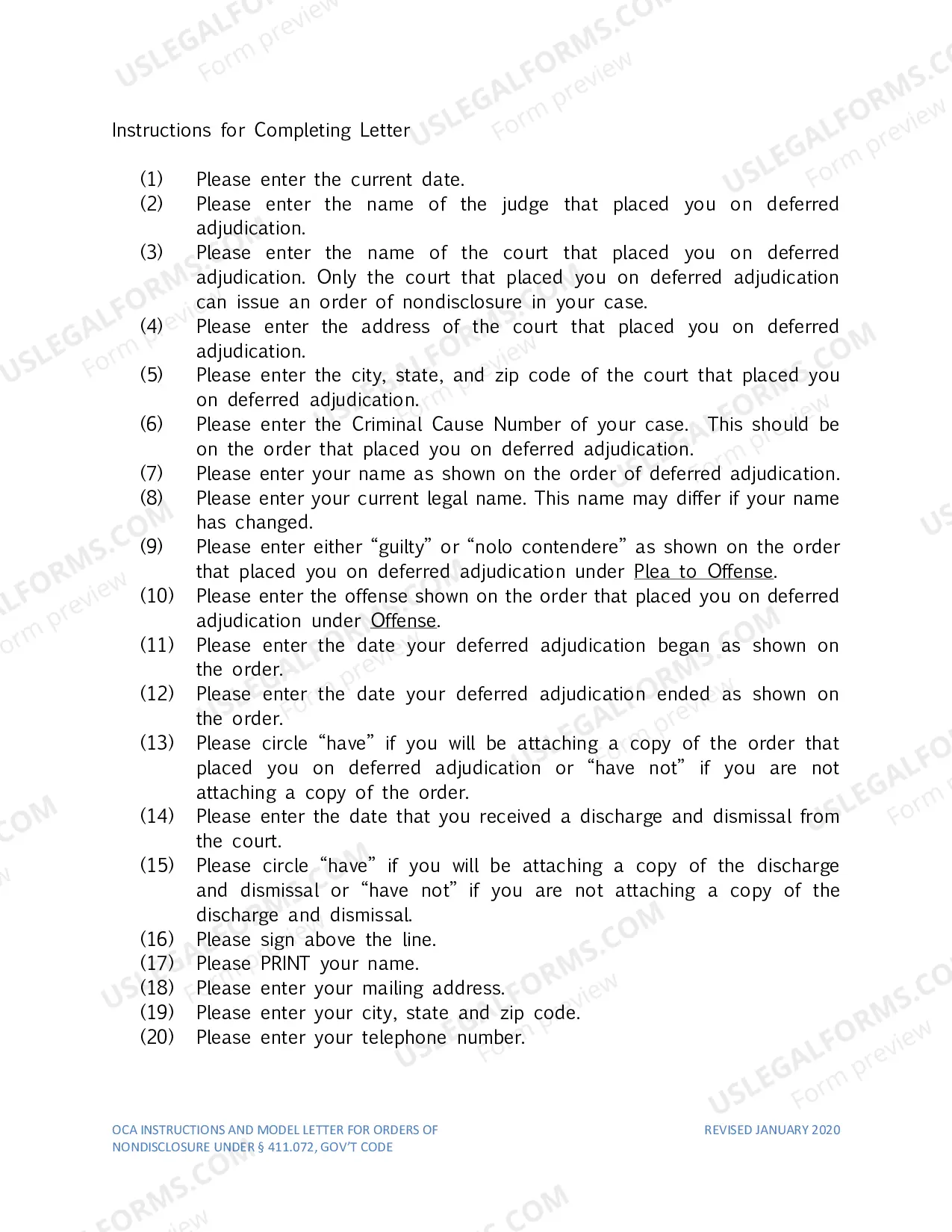 Preview Instructions for Nondisclosure