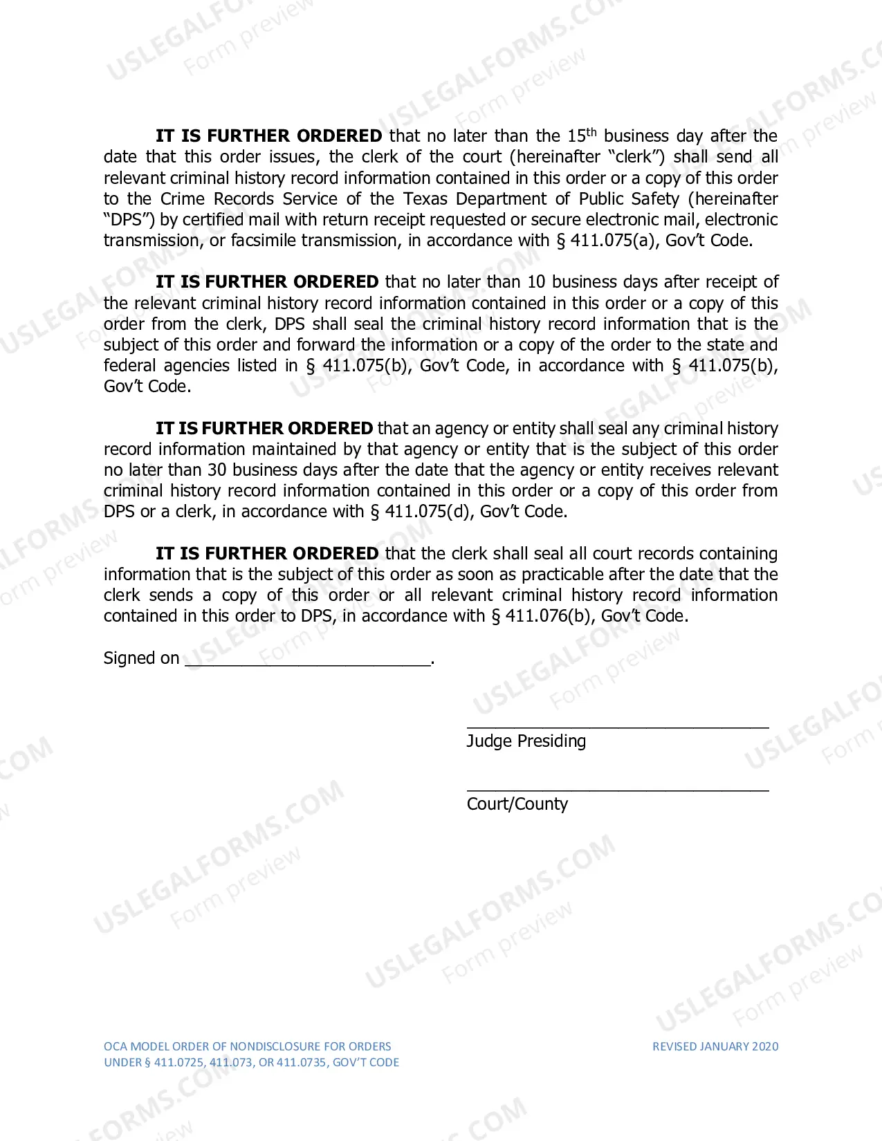 Preview Model Order for Nondisclosure