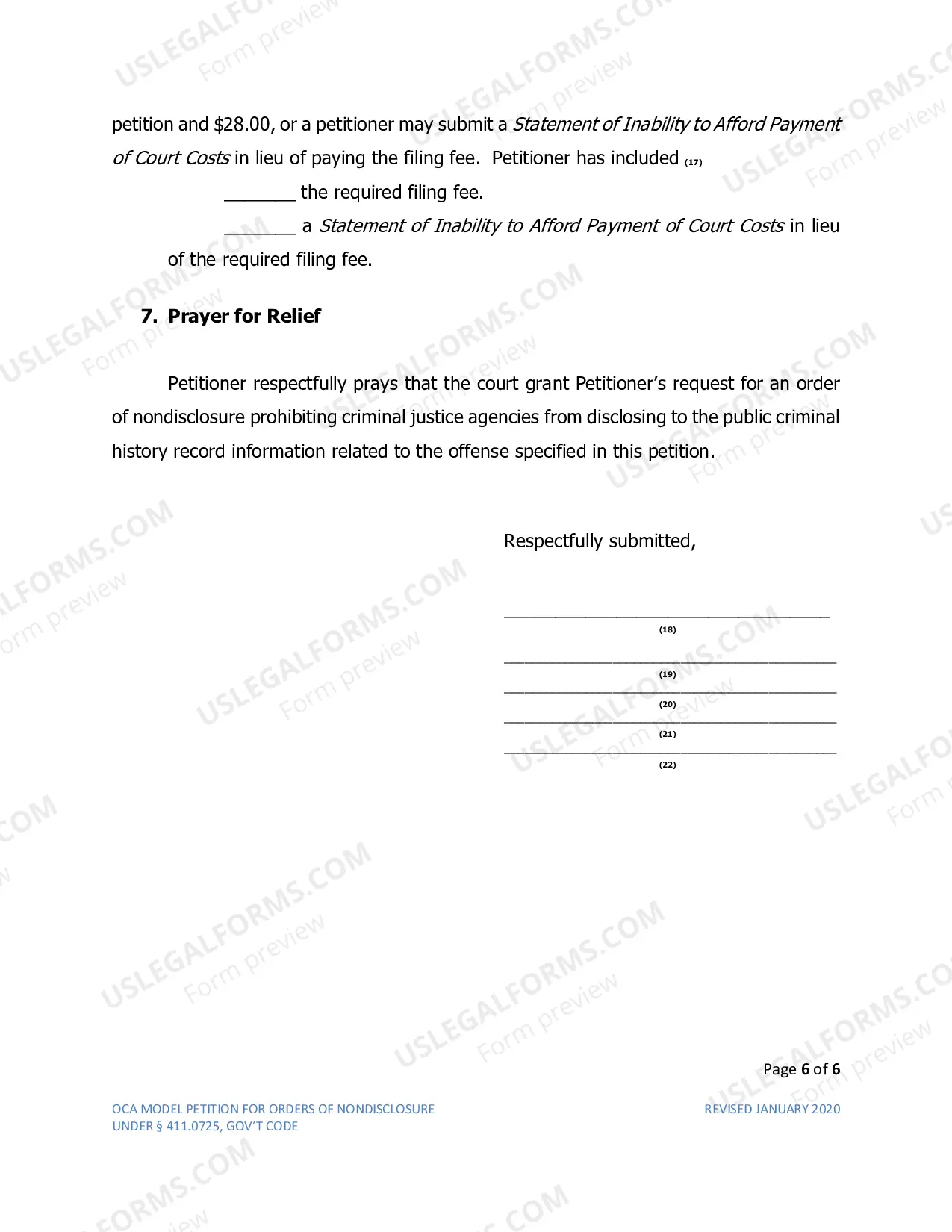 Preview Model Petition for Nondisclosure