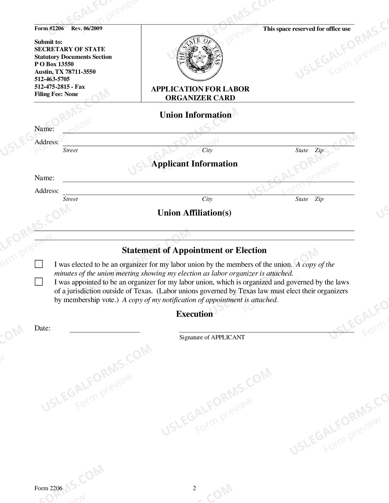 Preview Application For Labor Organizer Card
