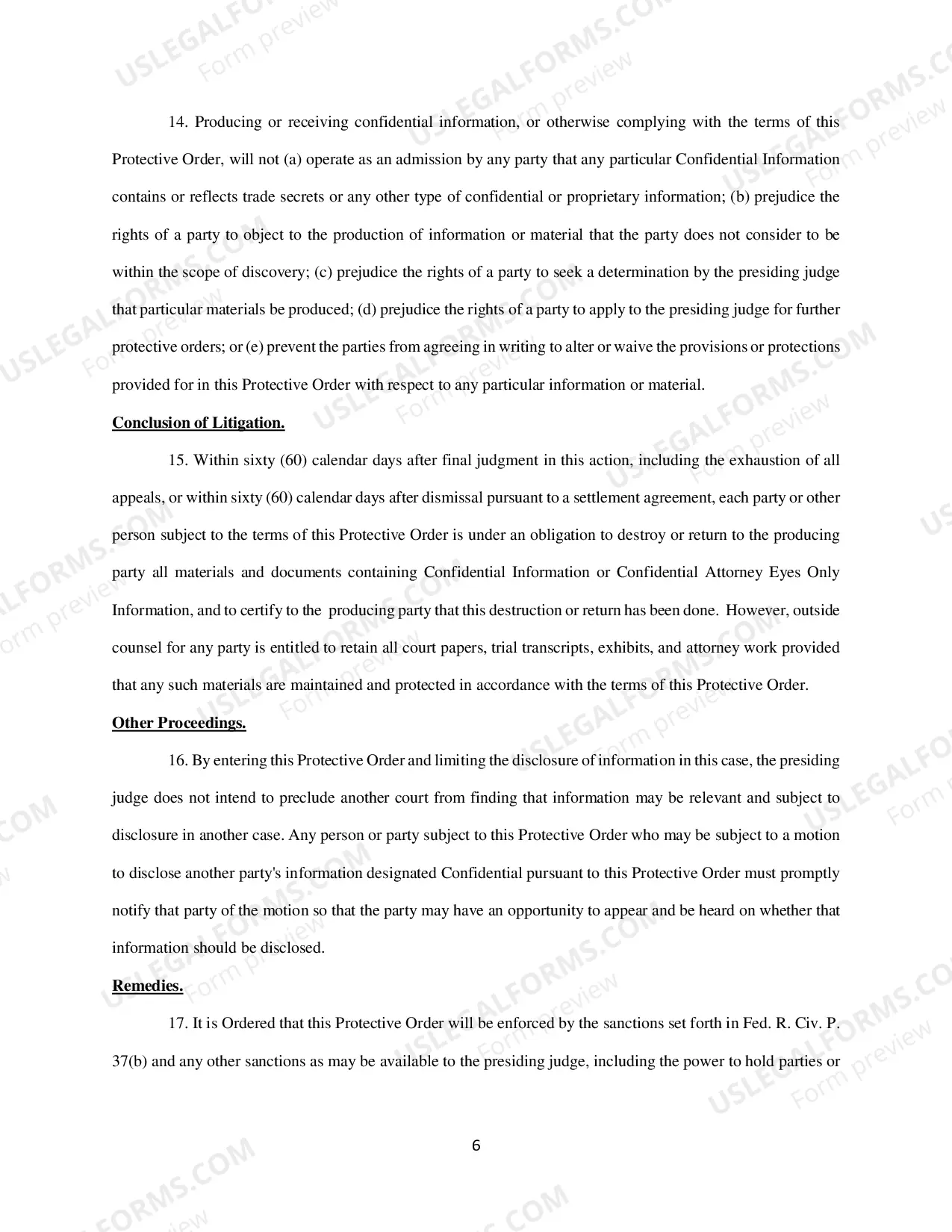 Preview Protective Order (Appendix A to Miscellaneous Order No. 62)