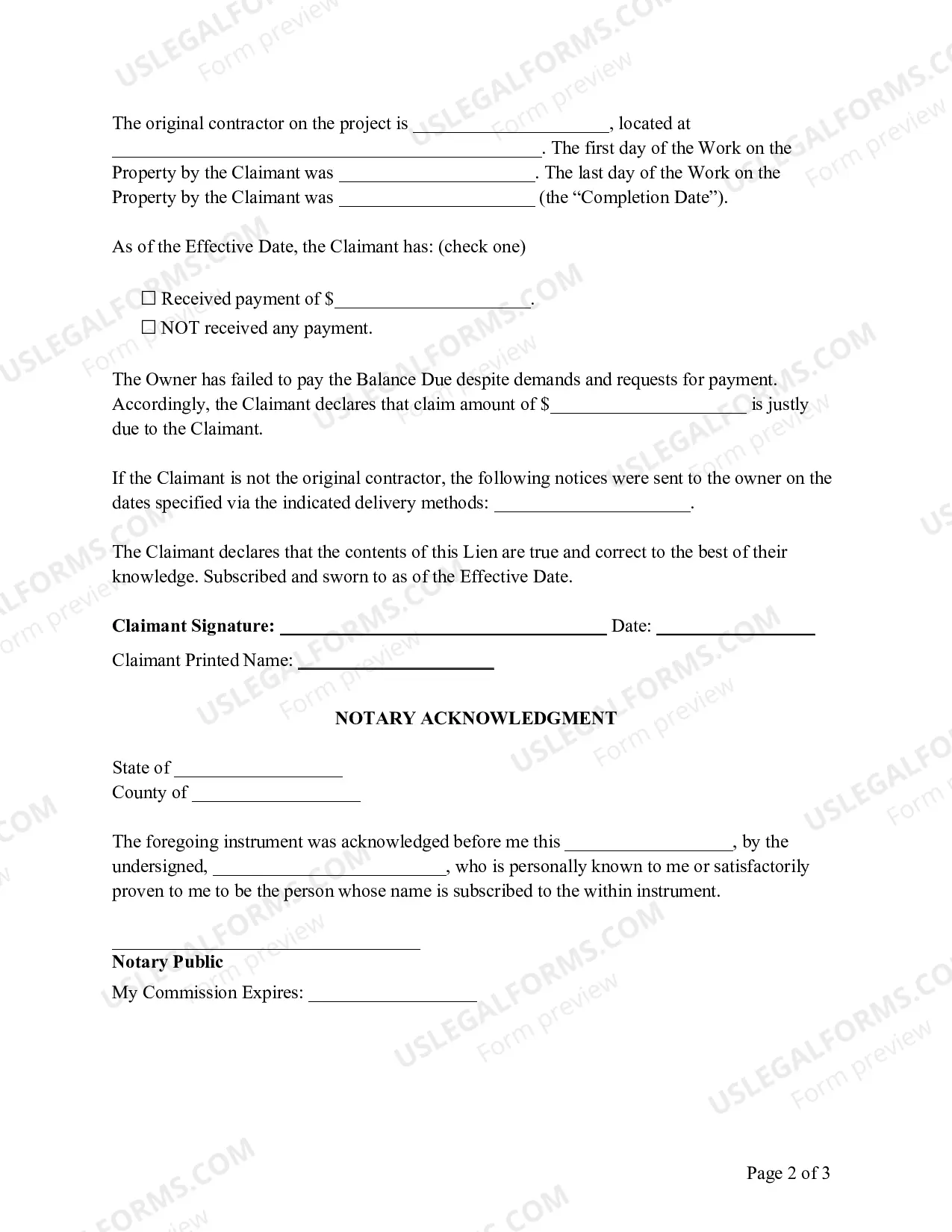 Preview Texas Mechanic's Lien