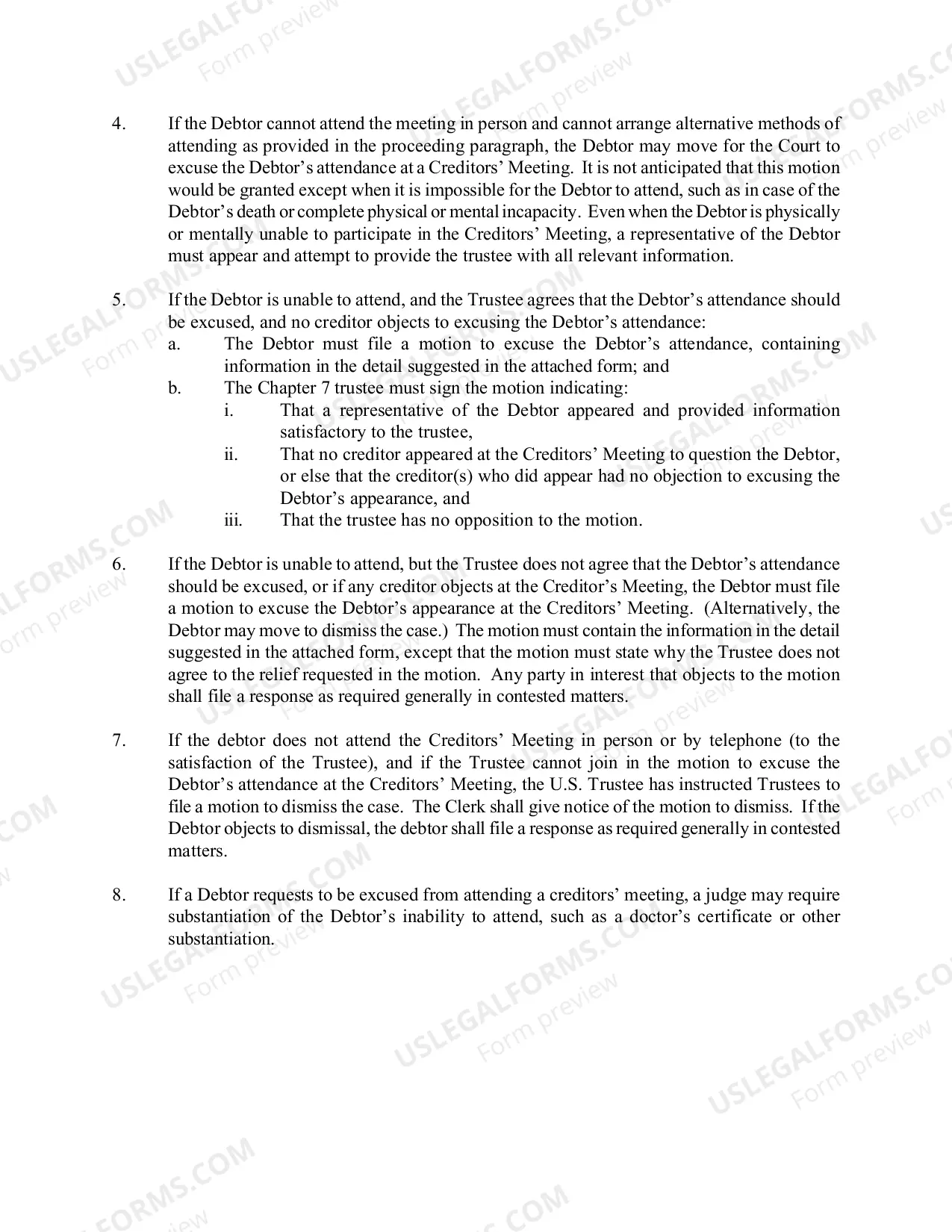 Preview Procedures for Obtaining Relief from Requirement to Attend 341 Meeting of Creditors