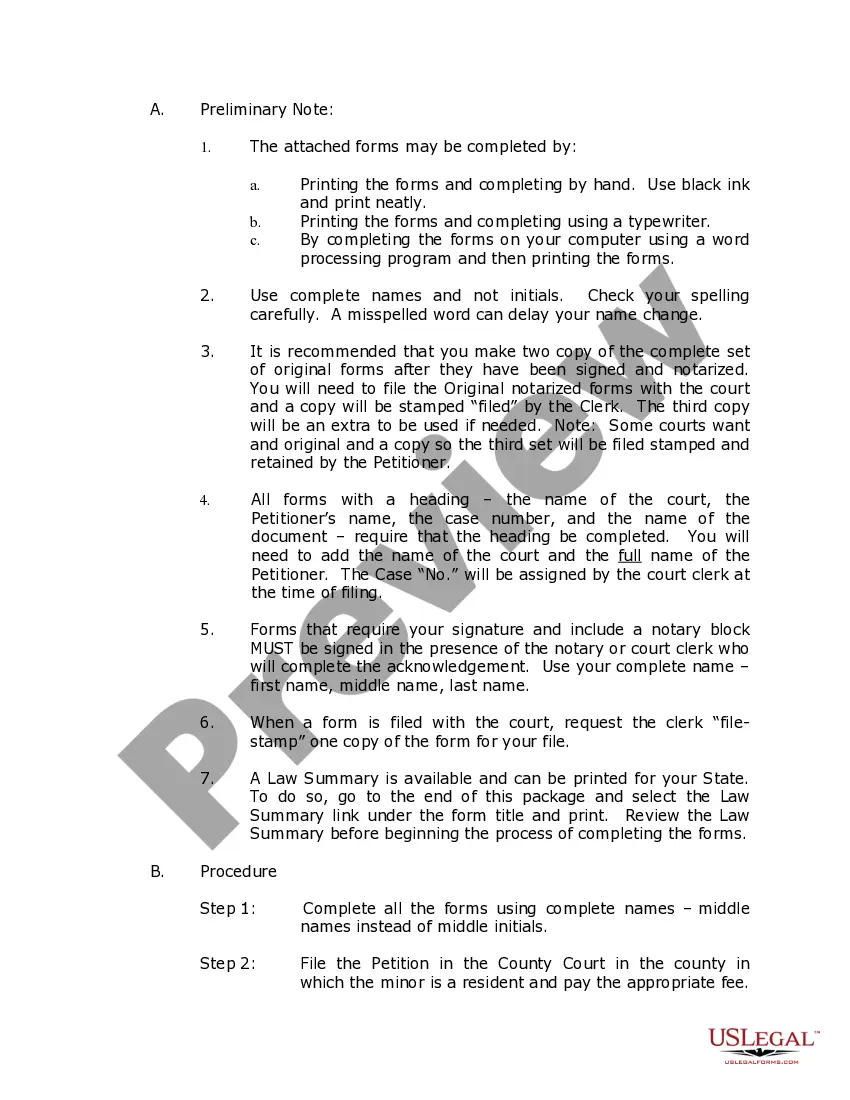 Preview Texas Name Change Instructions and Forms Package for a Minor - Both Parents Agree to File Together