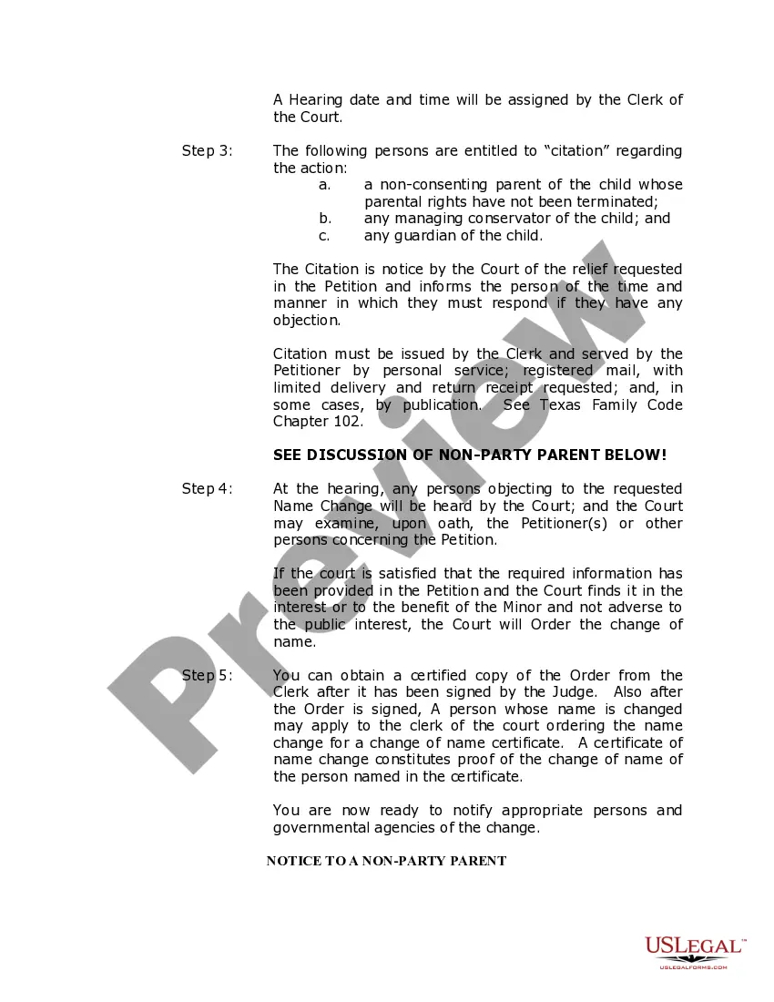 Preview Texas Name Change Instructions and Forms Package for a Minor - Both Parents Agree to File Together