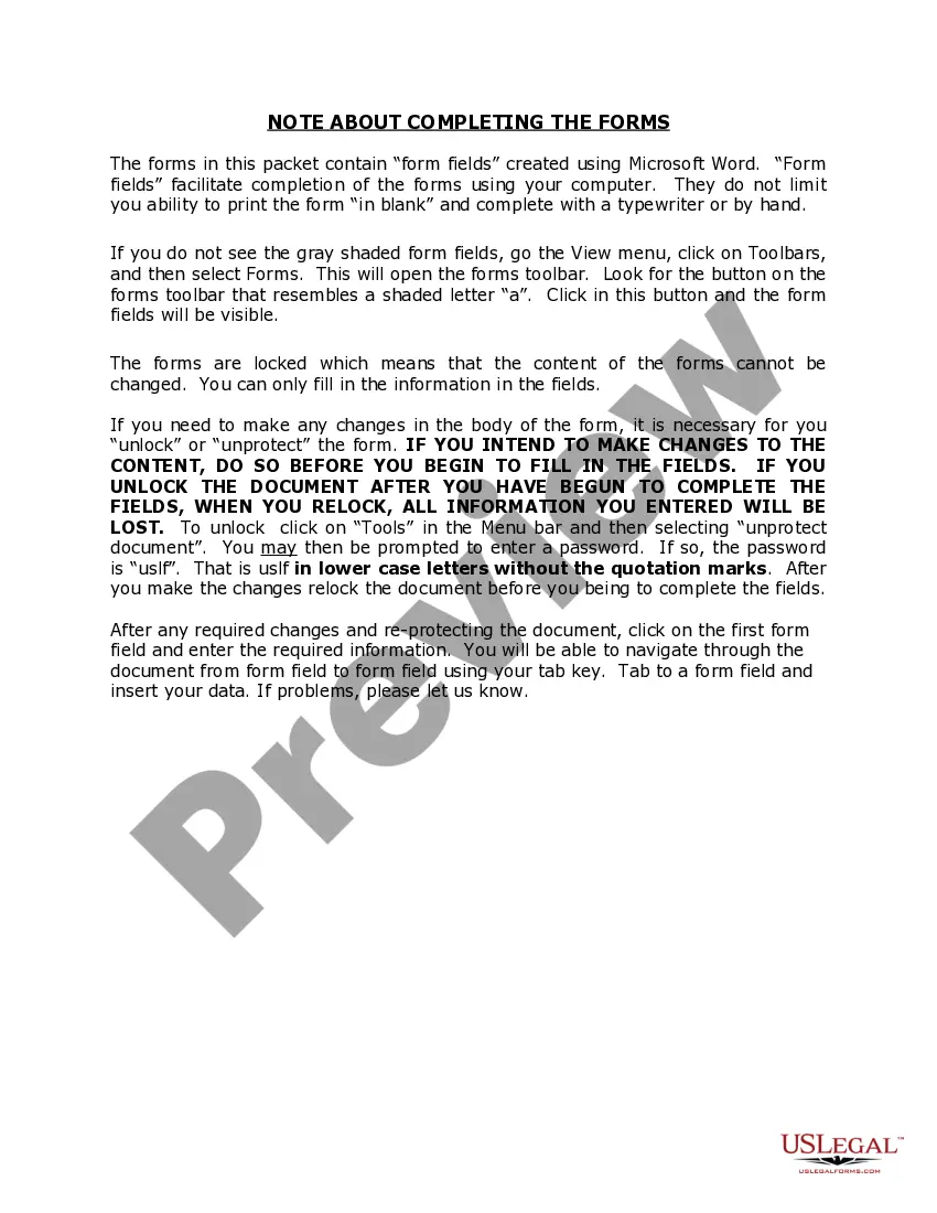 Preview Texas Name Change Instructions and Forms Package for a Minor - Both Parents Agree to File Together