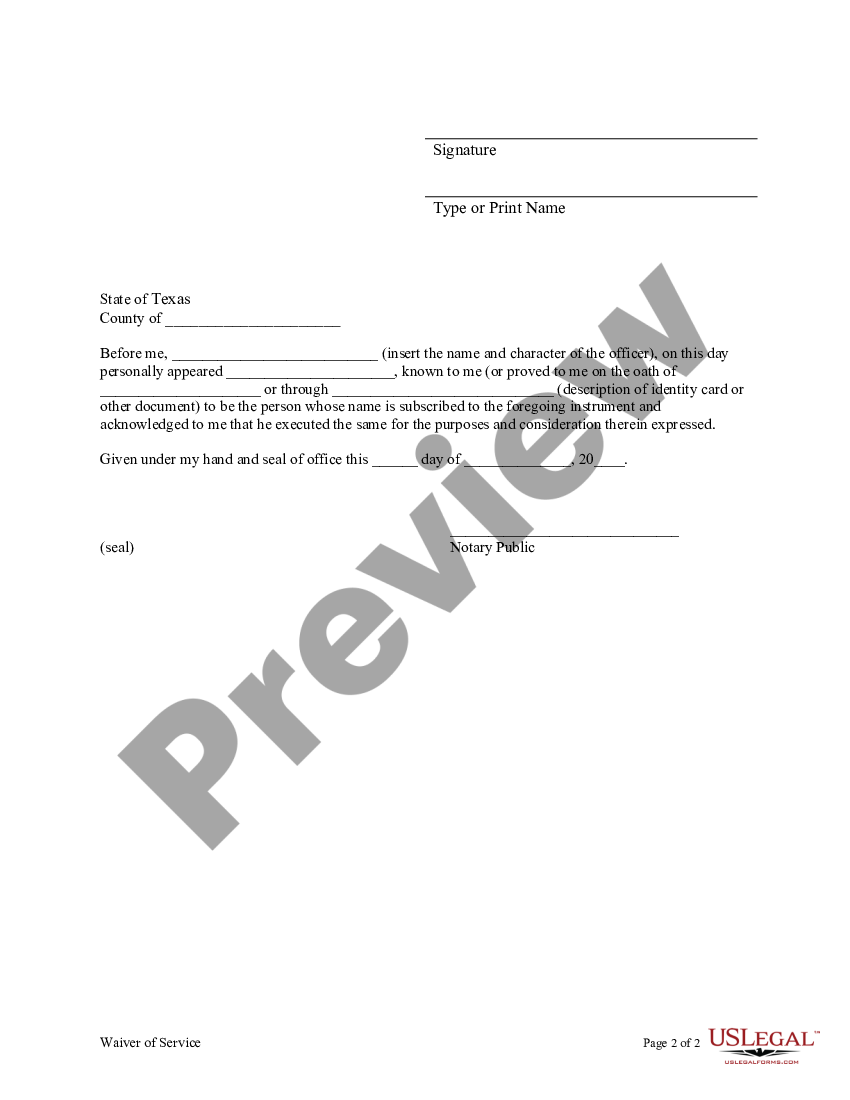 Carrollton Texas Waiver Of Service Us Legal Forms 2558