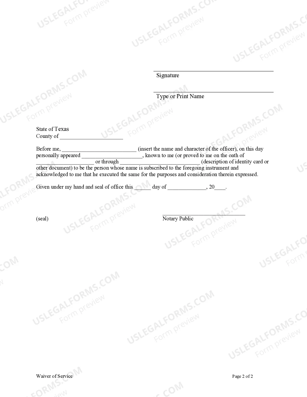 Preview Waiver of Service