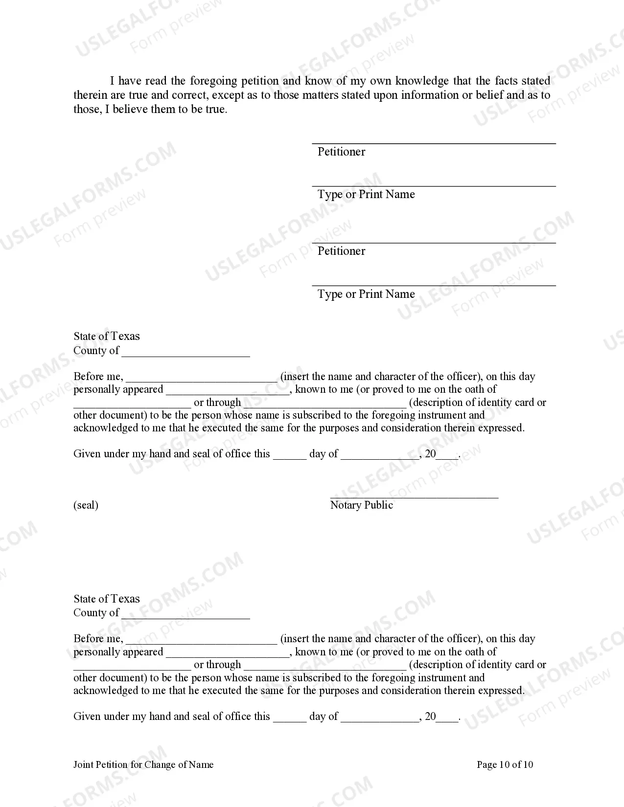 Preview Petition for Change of Name for Family