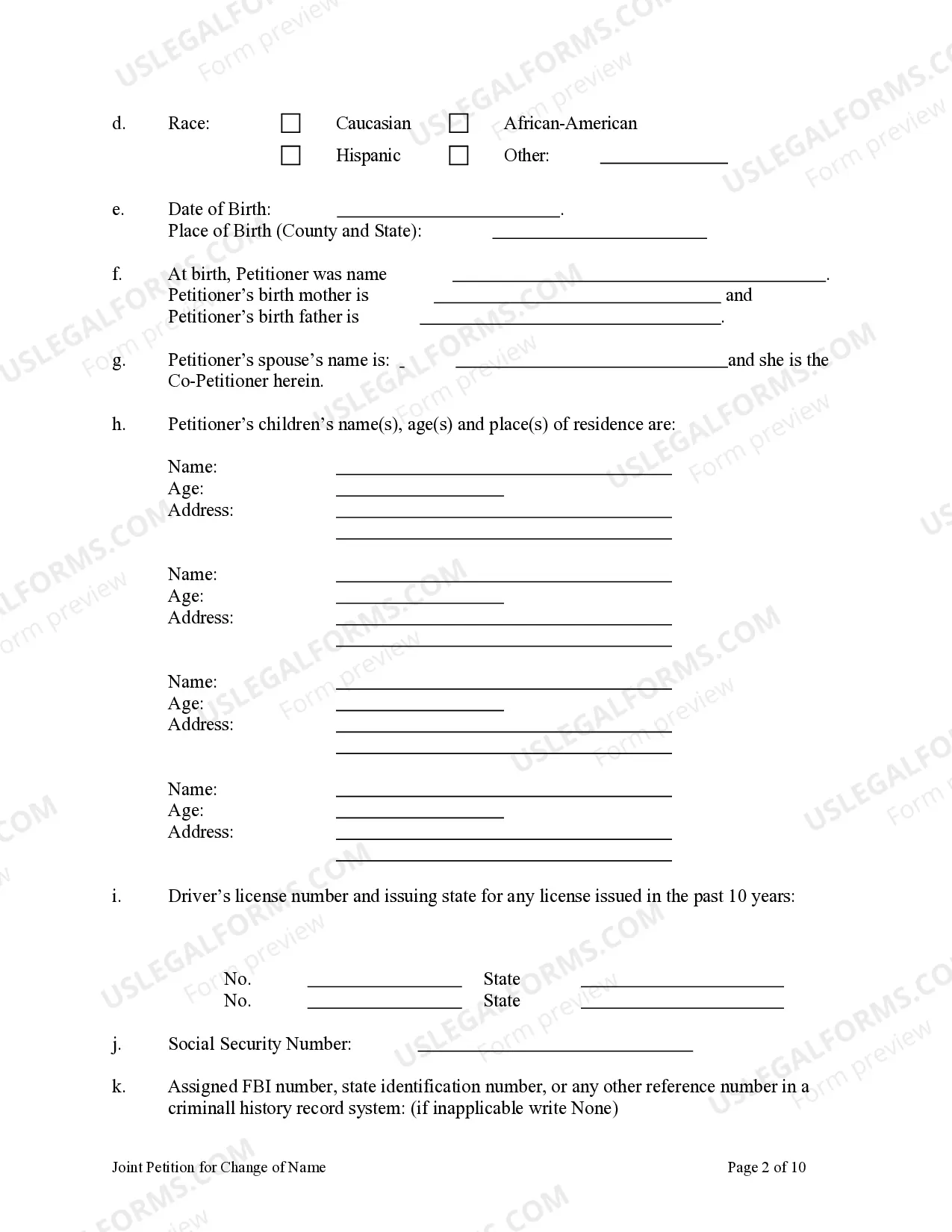 Preview Petition for Change of Name for Family